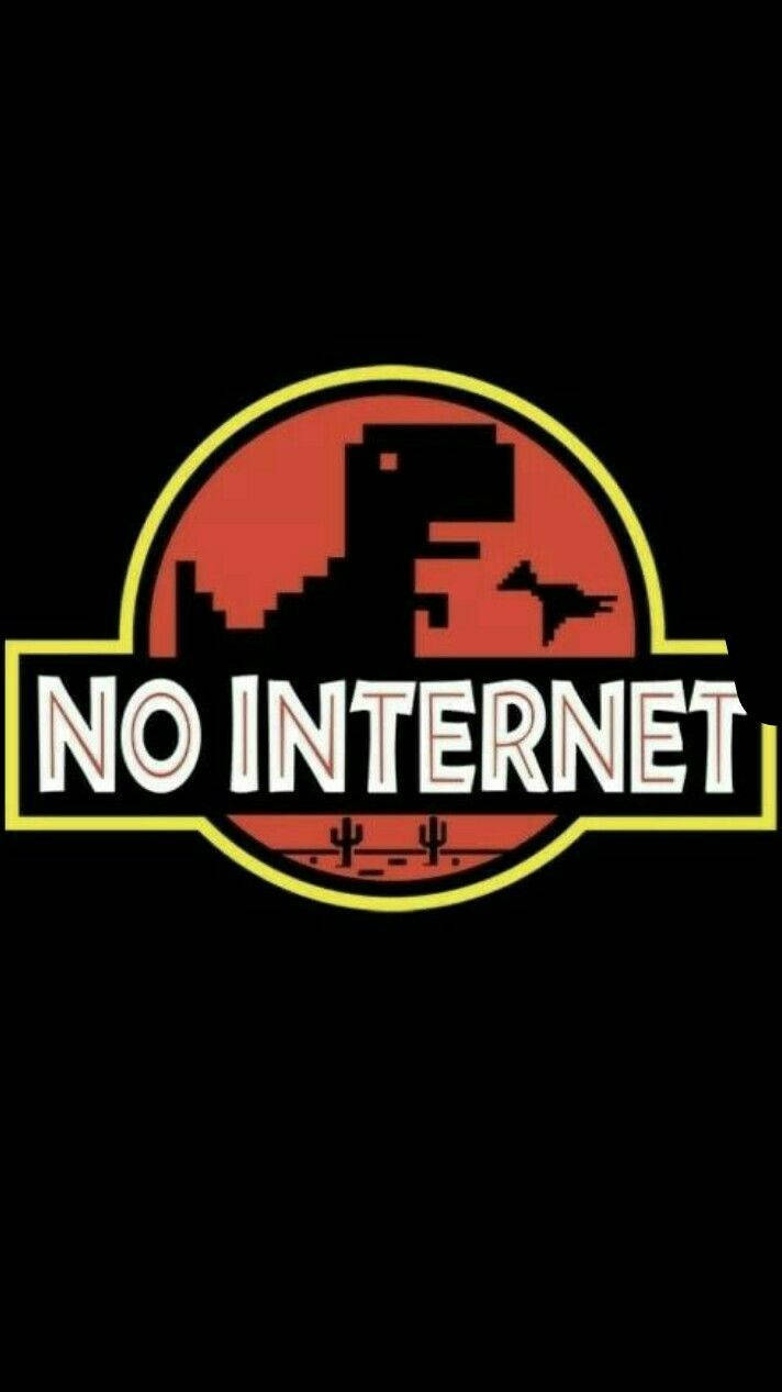 No Internet Jurassic Design, pixelated dinosaur silhouette, red circle, SD Phone Wallpaper