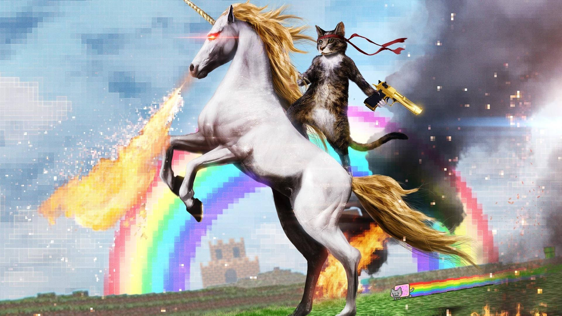 cat, unicorn, red bandana, Full HD Desktop Wallpaper