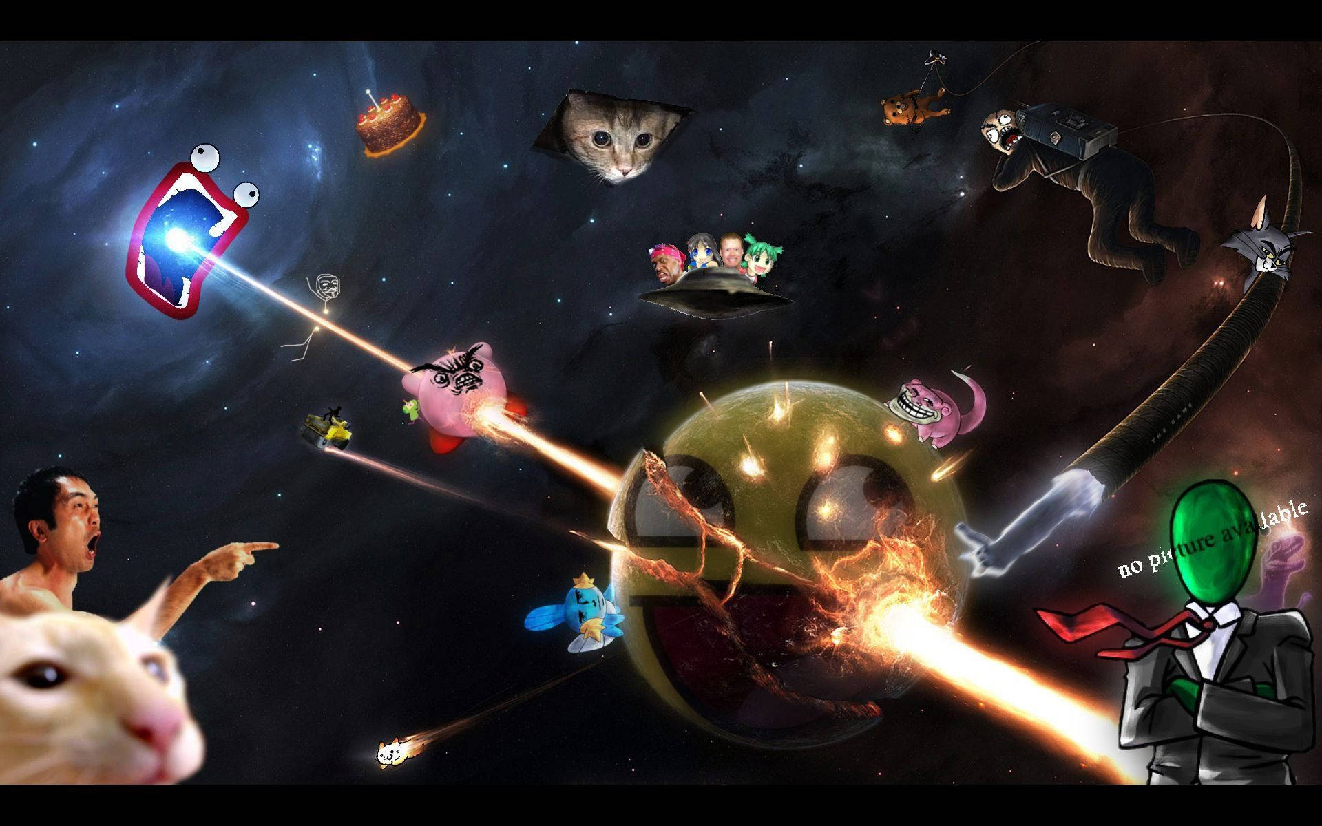 Space Funny Meme Illustration, cartoon characters, lasers, Full HD Desktop Wallpaper