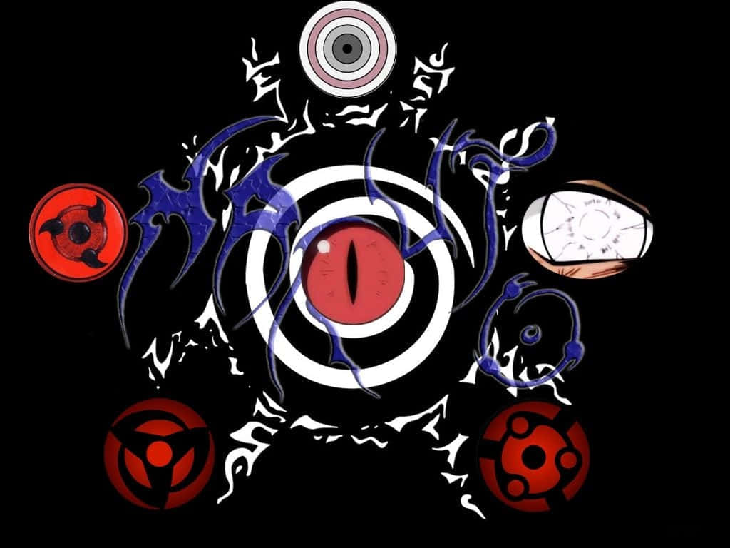Naruto, anime eye, red and white circular symbols, SD Desktop Wallpaper