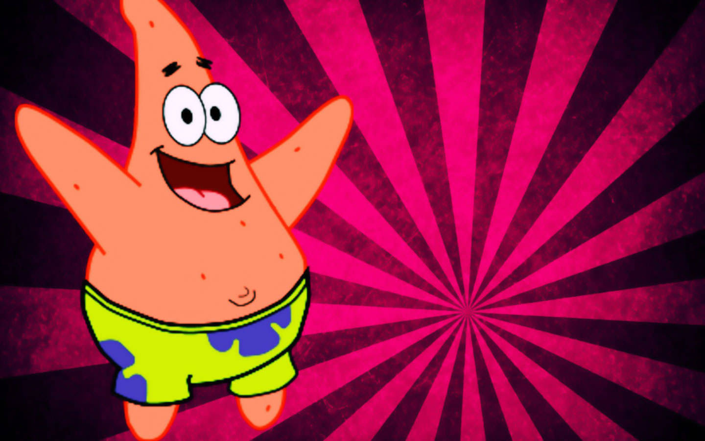 Funny Patrick, green shorts, vibrant pink and purple radial burst background, HD Desktop Wallpaper