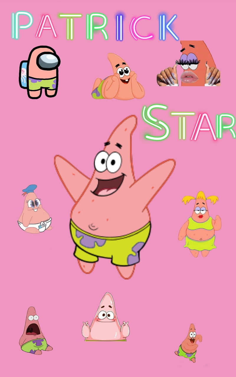 Patrick Star, vibrant pink background, cartoon depictions, HD Phone Wallpaper