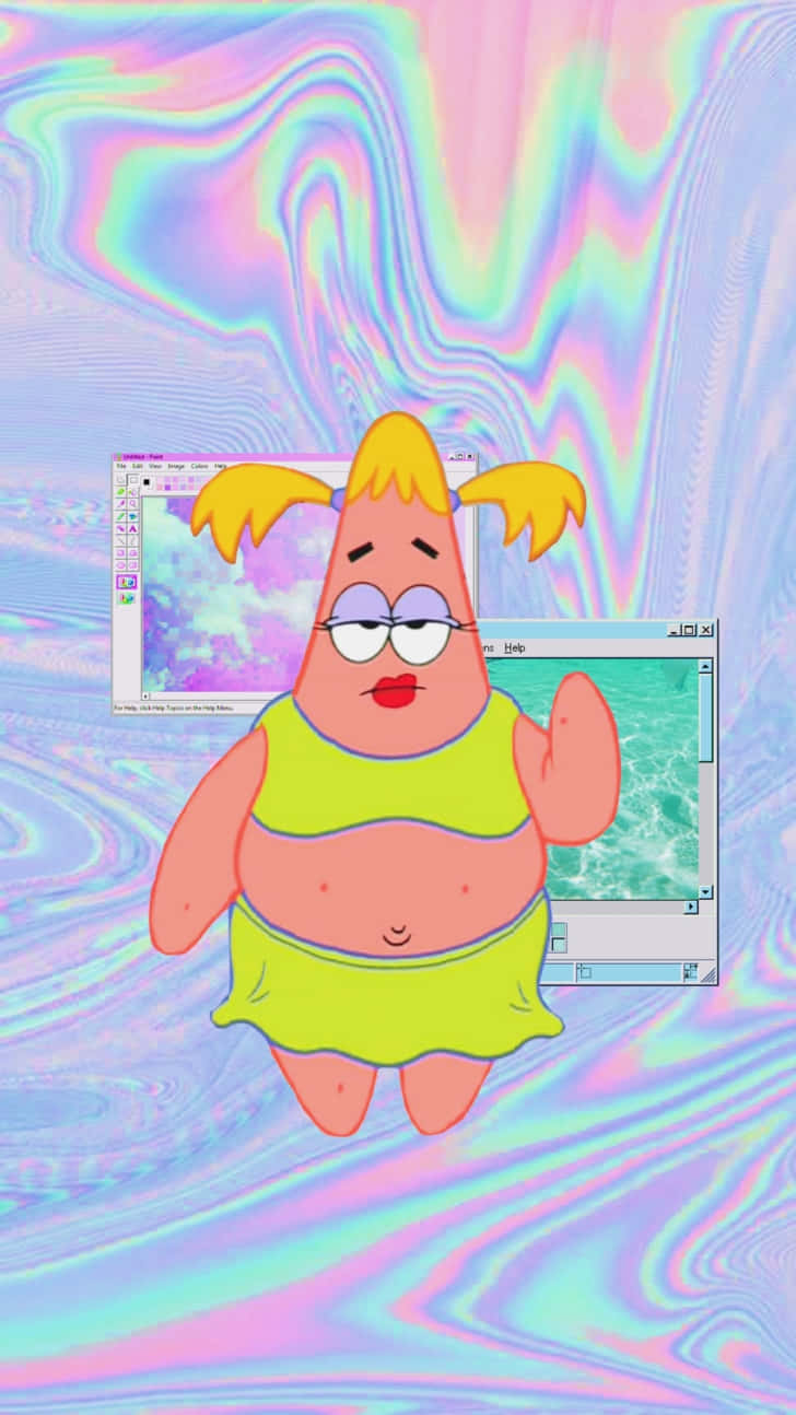 Patrick Star, green swimsuit, floating computer windows, HD Phone Wallpaper