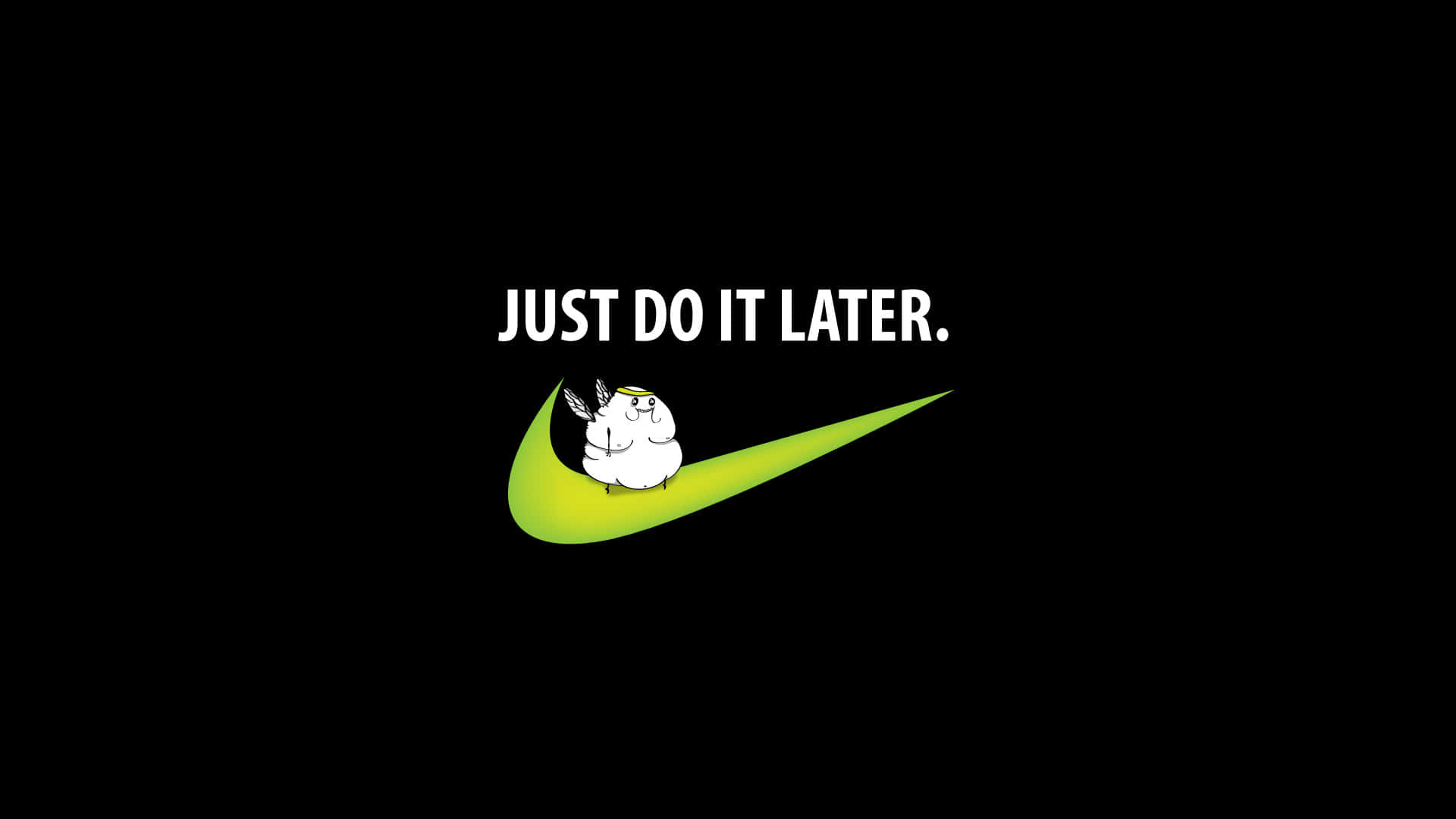 white cartoon chicken, green Nike swoosh, just do it later, Full HD Desktop Wallpaper