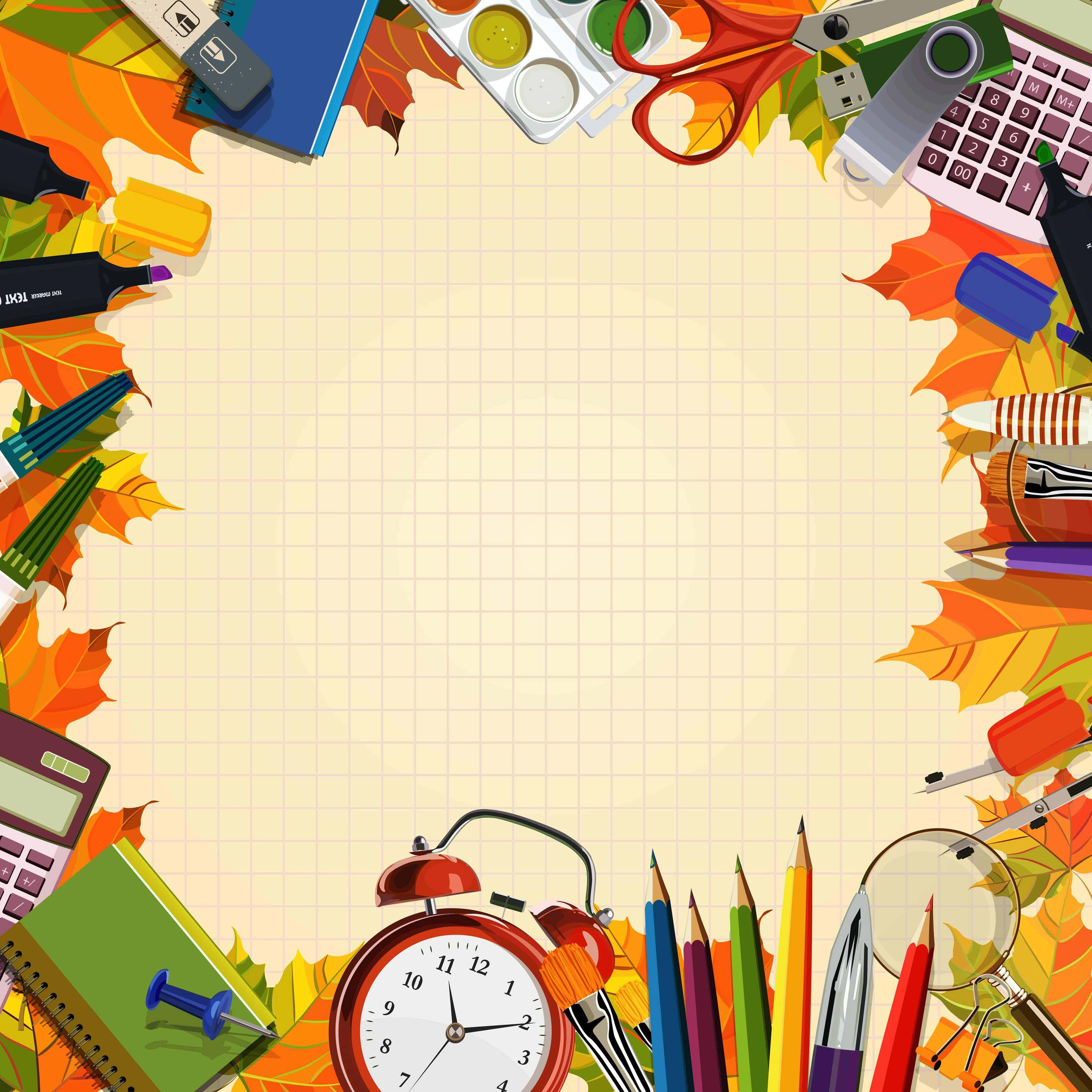 autumn-themed, school supplies, leaves, 2K Desktop Wallpaper