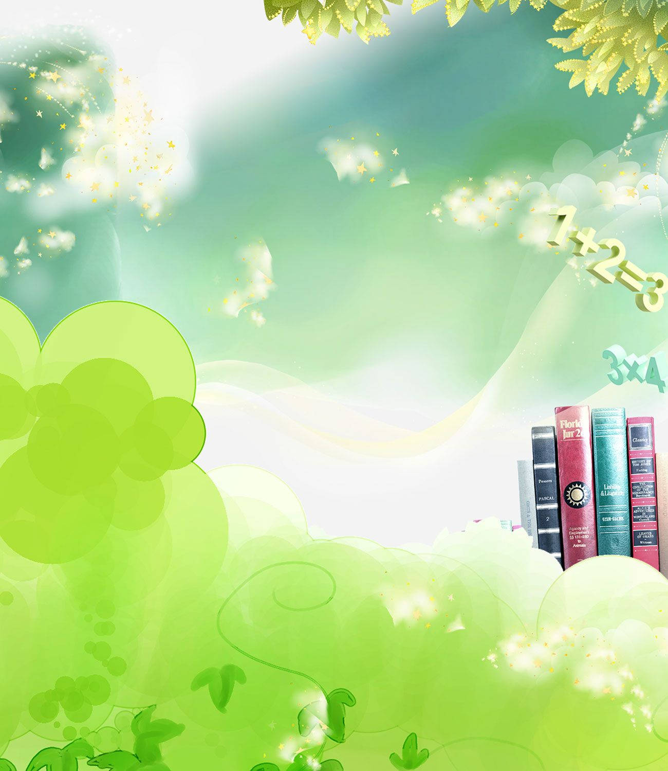whimsical green dreamscape, floating math equations, glowing foliage, HD Phone Wallpaper