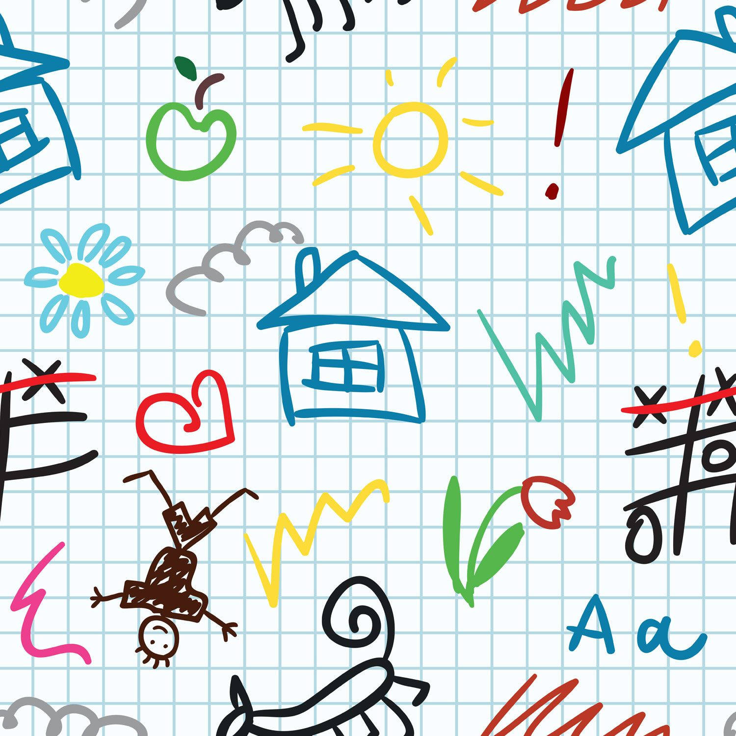 creative kids school doodle art, houses, hearts, HD Desktop Wallpaper
