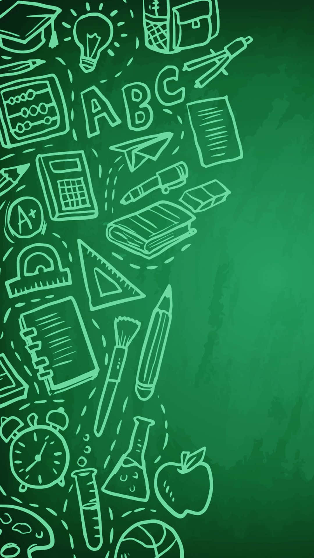 Cool School Supplies, chalkboard, light green, Full HD Phone Wallpaper