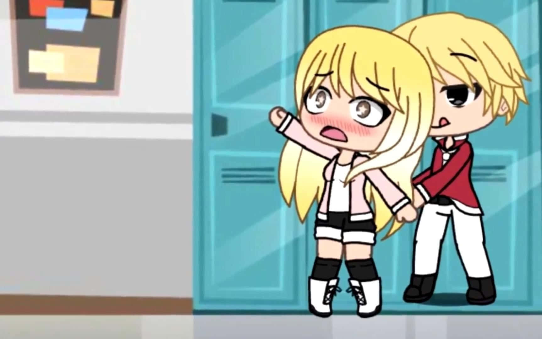 chibi anime students, school uniforms, lockers, HD Desktop Wallpaper