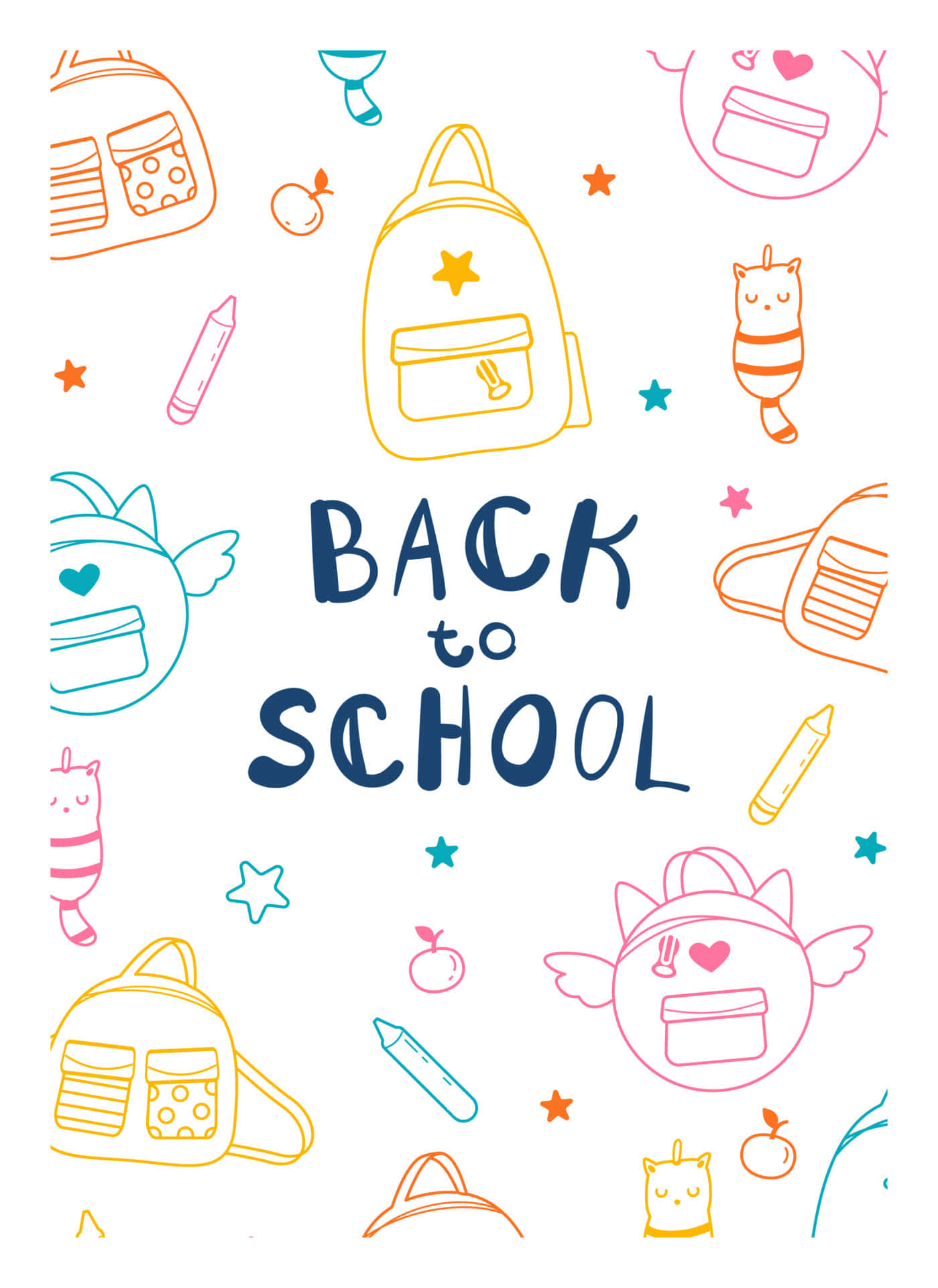 back to school aesthetic, doodle art, colorful cartoon backpacks, Full HD Phone Wallpaper