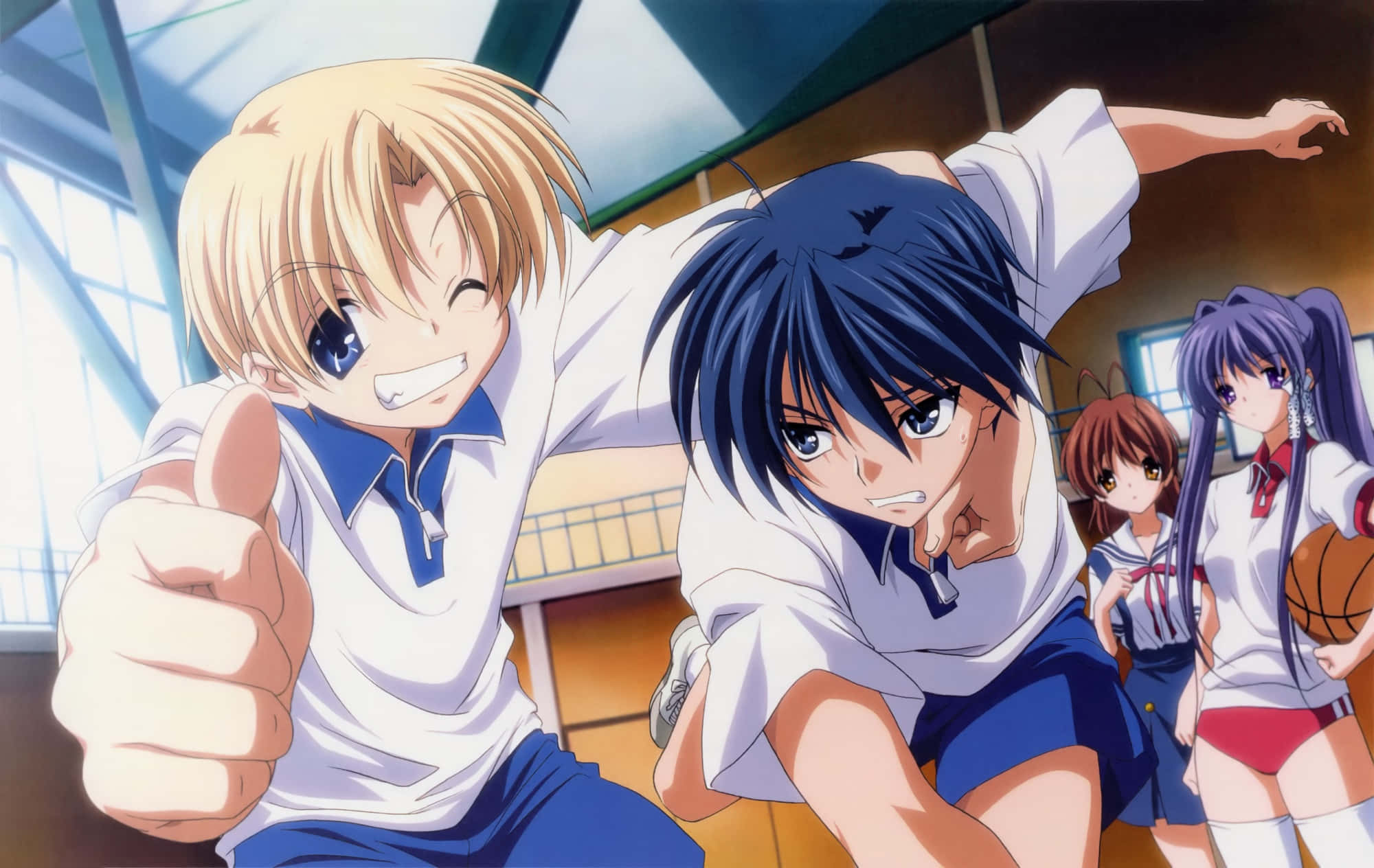 Animated School Friends, school uniforms, gymnasium, Full HD Desktop Wallpaper