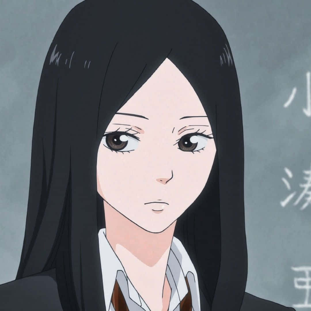 anime girl, long black hair, brown eyes, SD Desktop Wallpaper