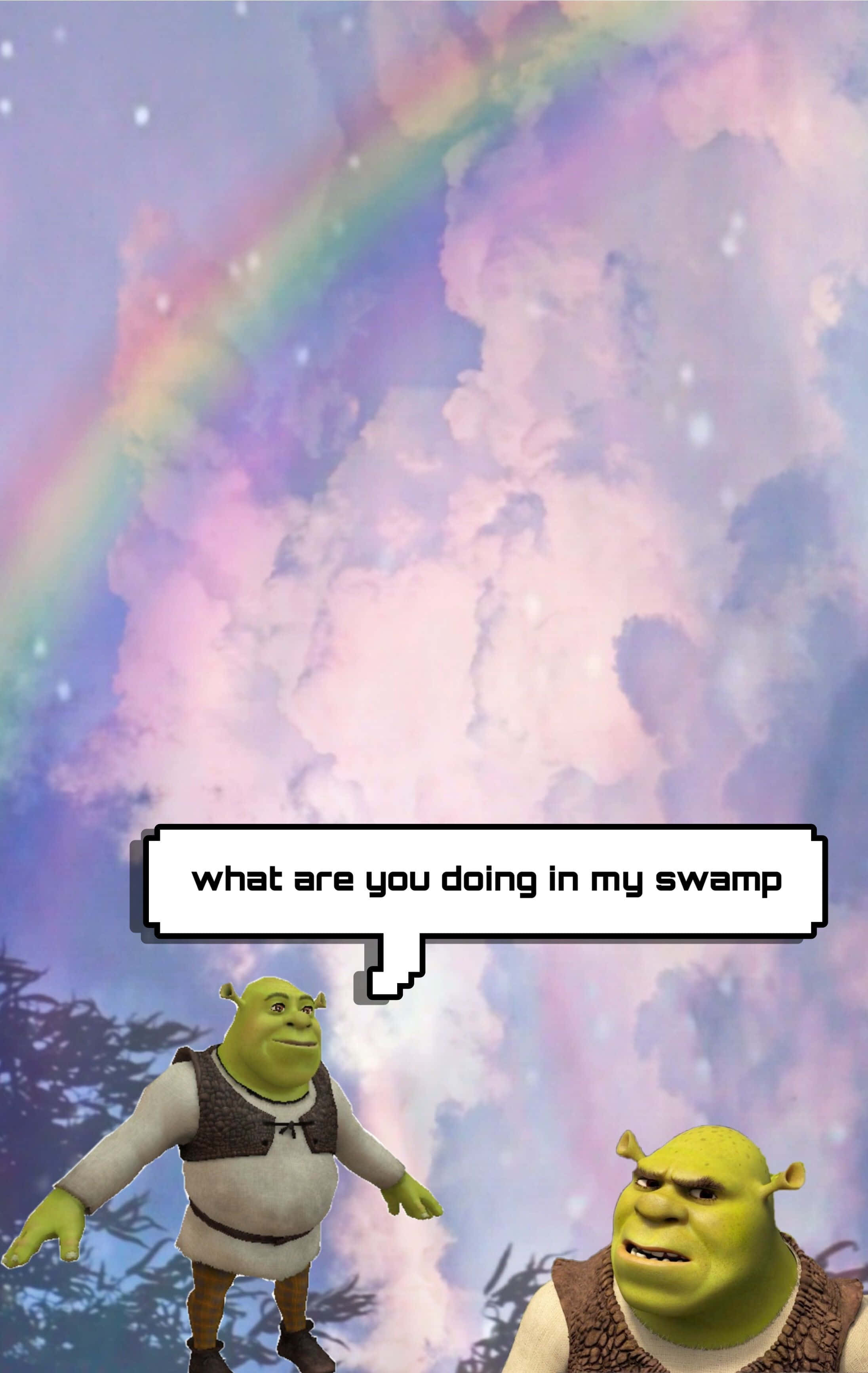Shrek, rainbow, whimsical sky, 2K Phone Wallpaper
