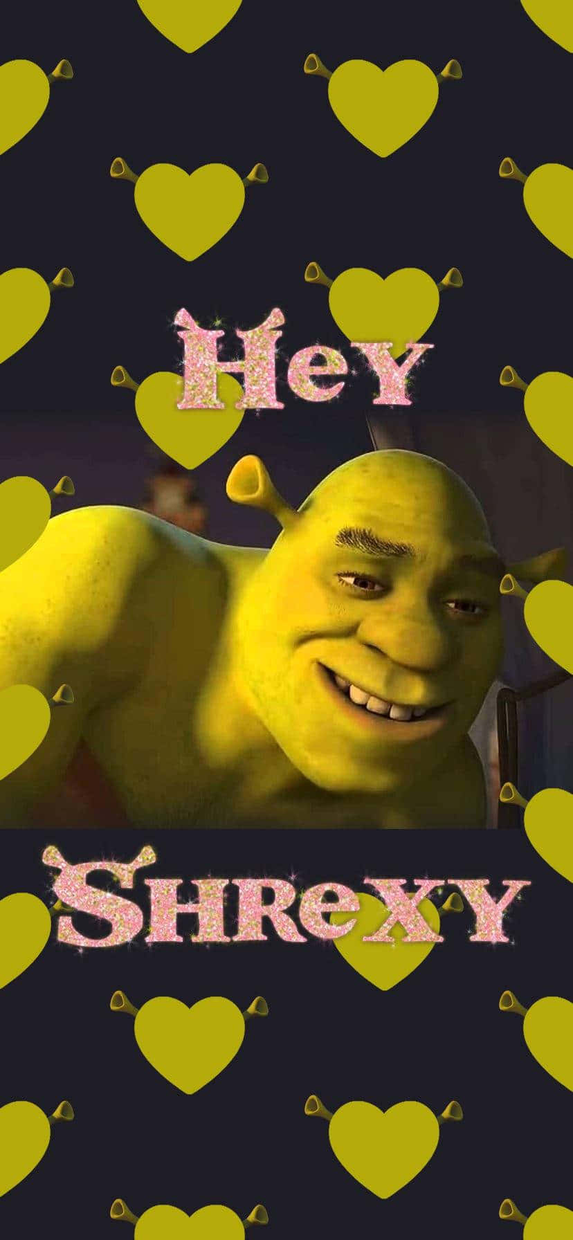 Shrek, yellow hearts, glittery text, HD Phone Wallpaper