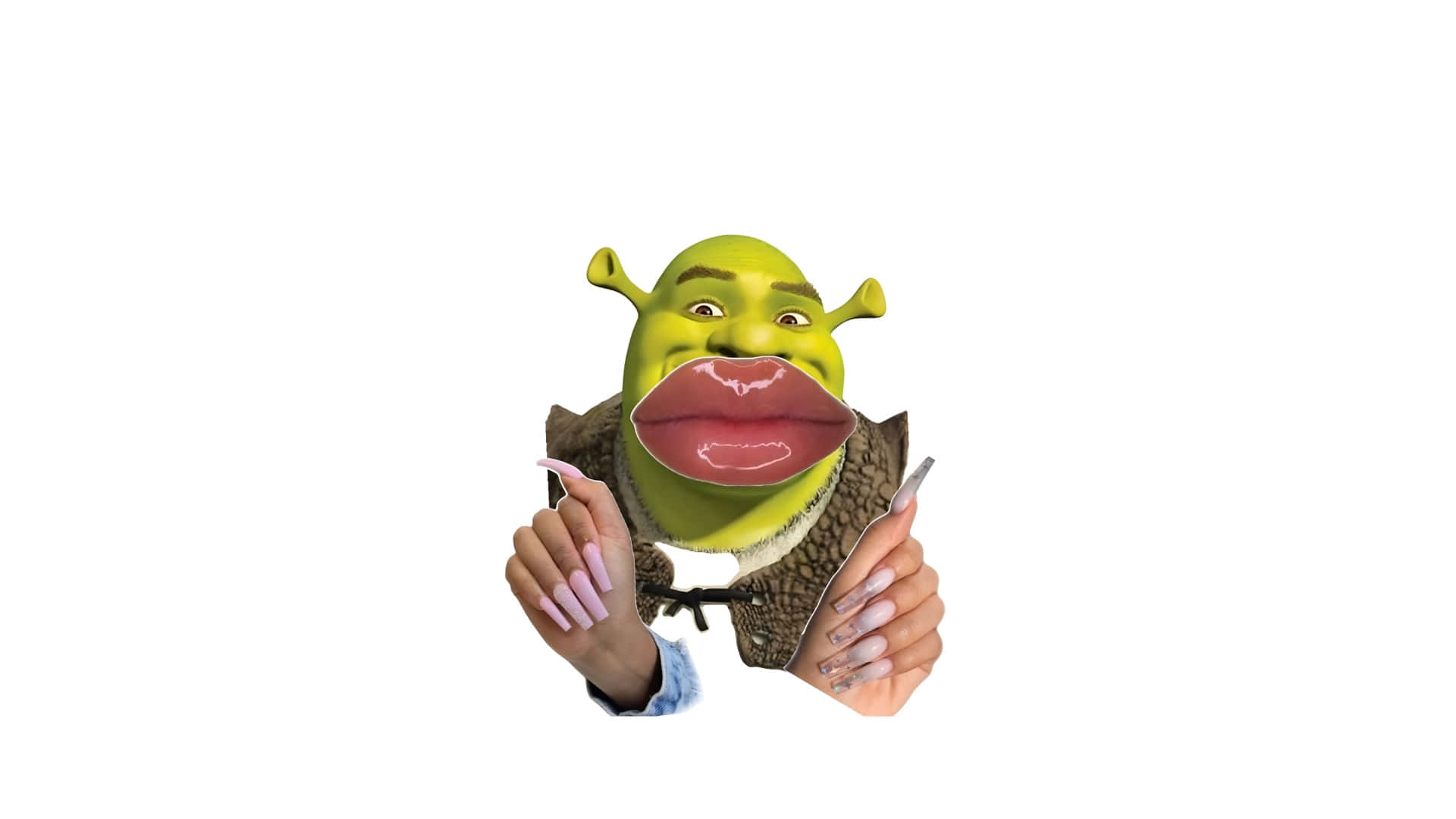 Shrek, oversized glossy lips, long pink nails, Full HD Desktop Wallpaper
