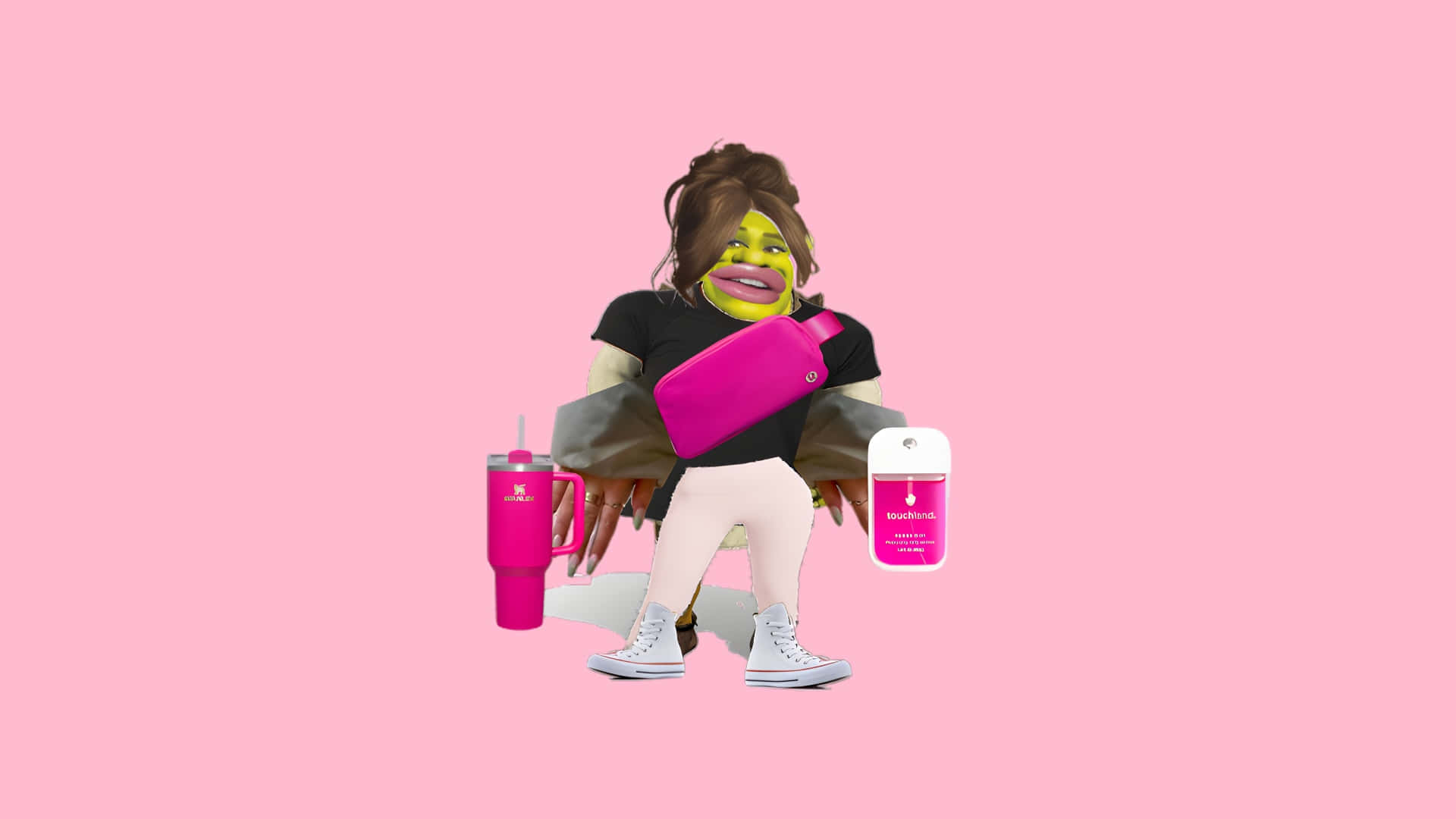 Shrek, green face paint, pink background, Full HD Desktop Wallpaper