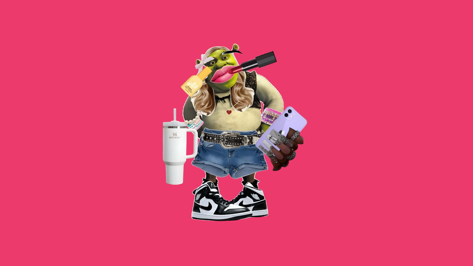 Shrek, denim shorts, sneakers, Full HD Desktop Wallpaper