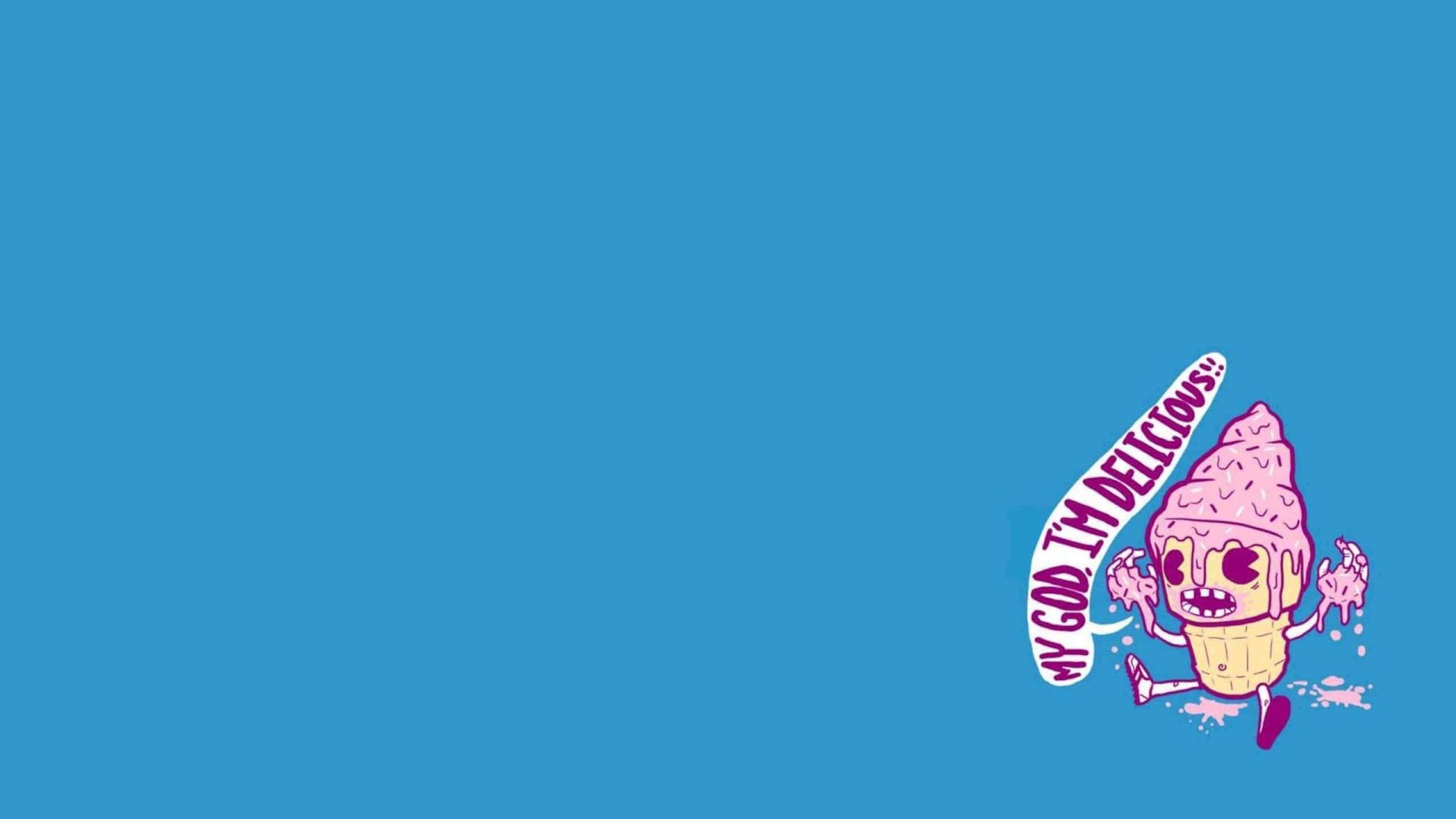 Funny Simple Desktop, cartoon ice cream cone, arms legs and eyes, 2K Desktop Wallpaper