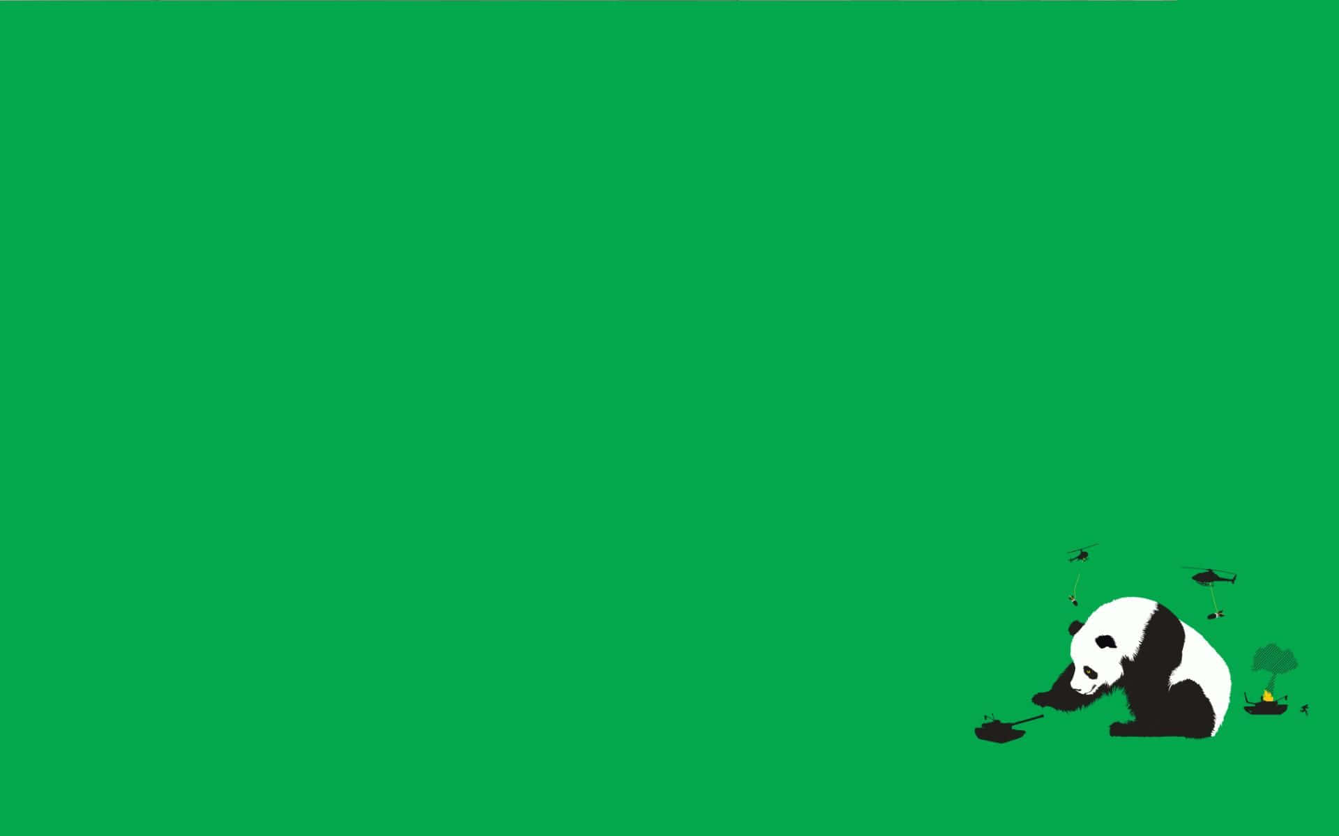 Minimalist Panda, black and white panda illustration, solid green background, Full HD Desktop Wallpaper