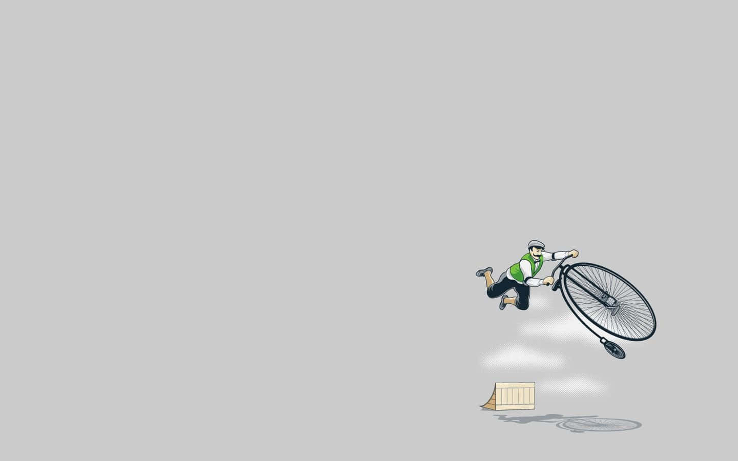 penny-farthing, green vest, wooden ramp, HD Desktop Wallpaper