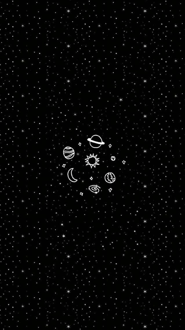 cute space, minimalist white line drawing, celestial bodies, SD Phone Wallpaper