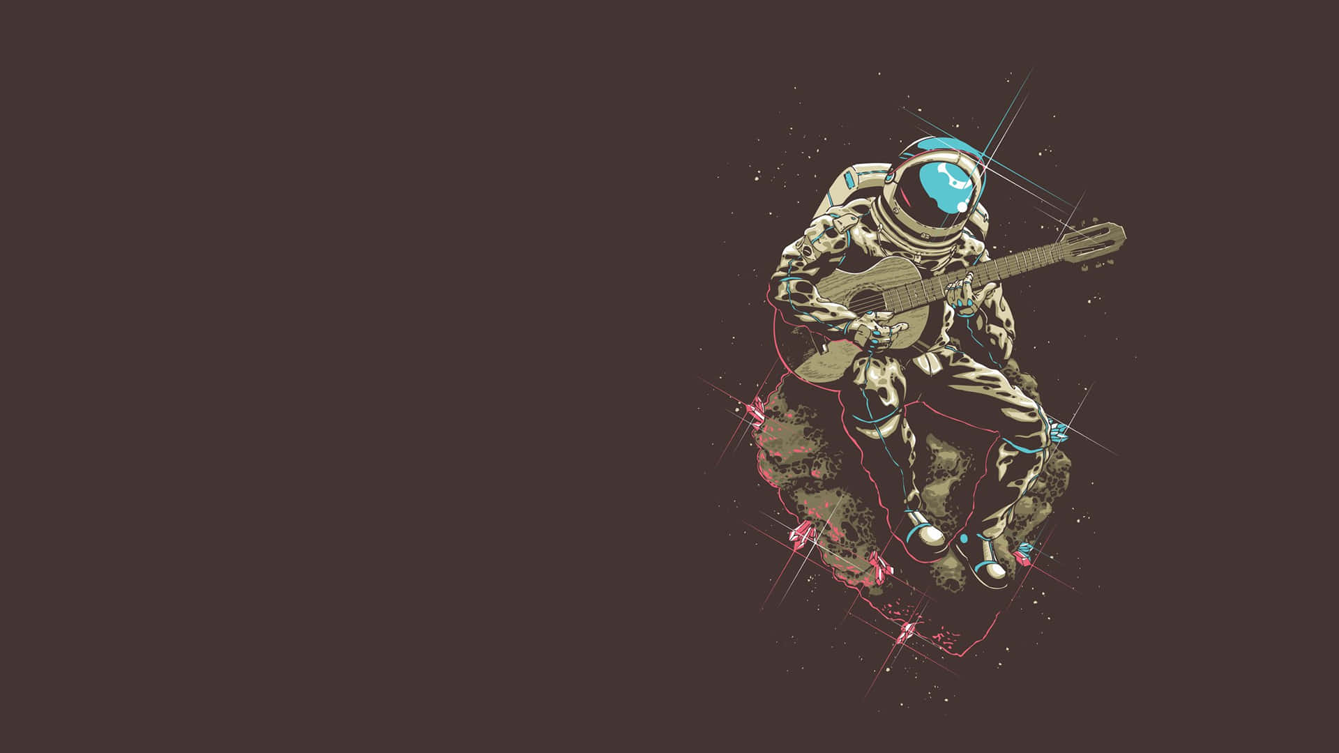 astronaut, guitar, floating asteroid, Full HD Desktop Wallpaper