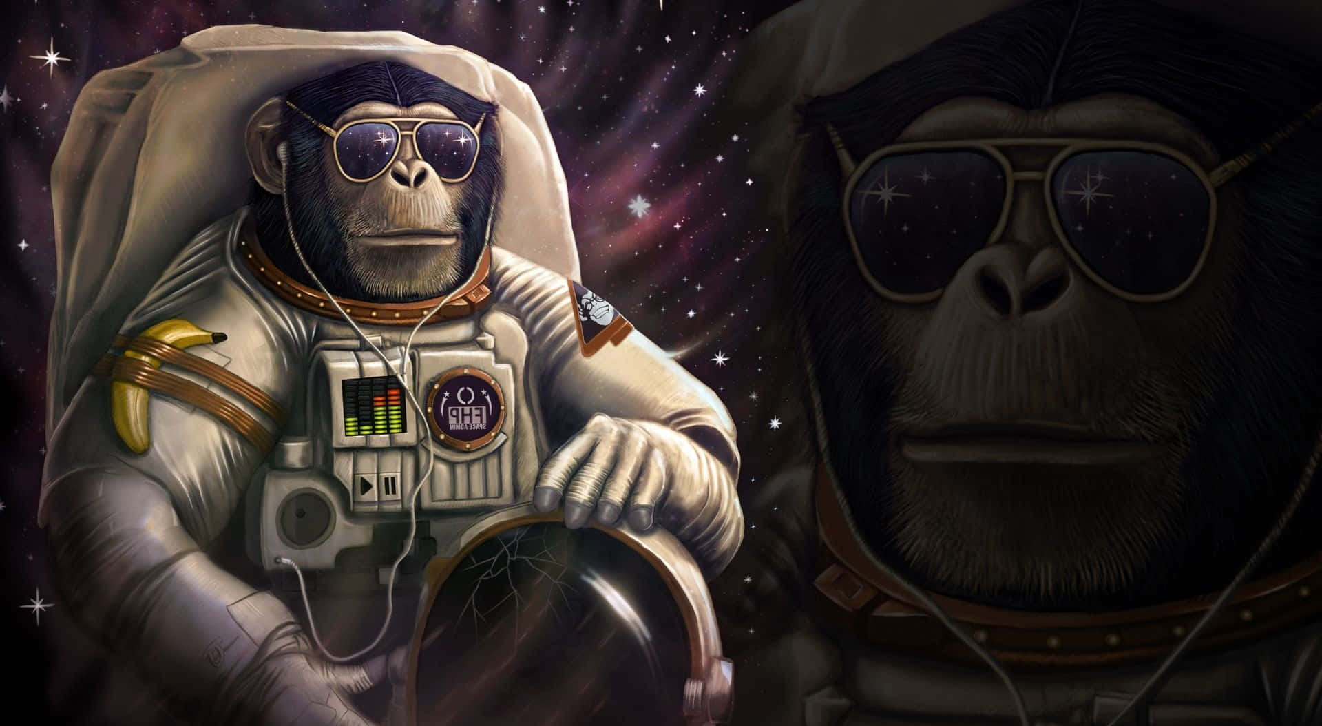 chimpanzee astronaut, astronaut suits, sunglasses, Full HD Desktop Wallpaper