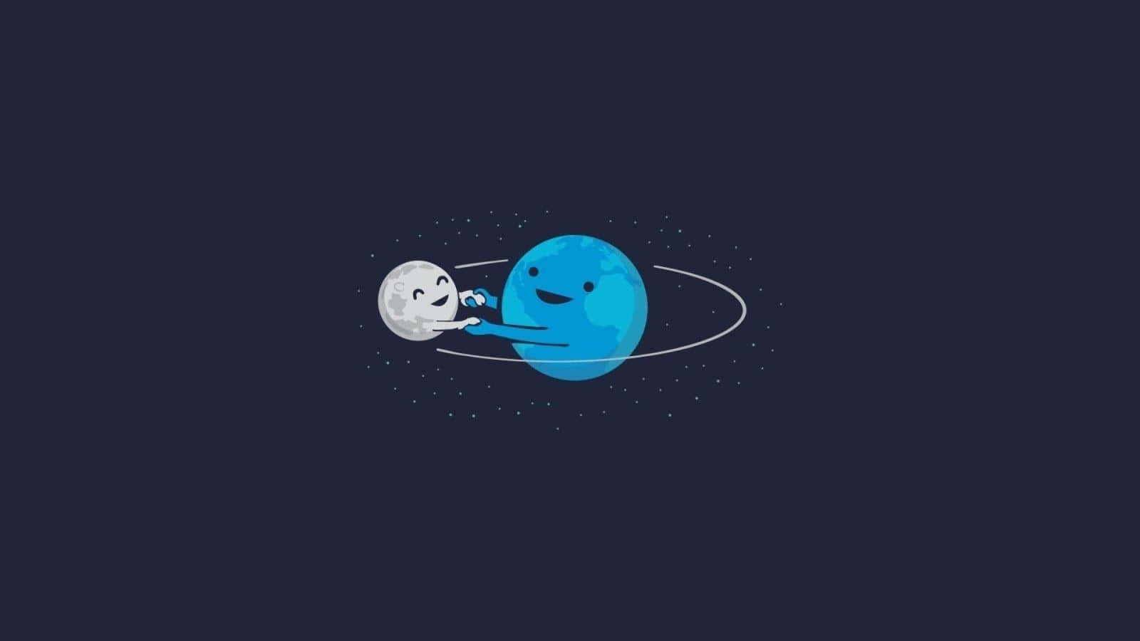 blue planet, smiling moon, starry dark space, HD Desktop Wallpaper