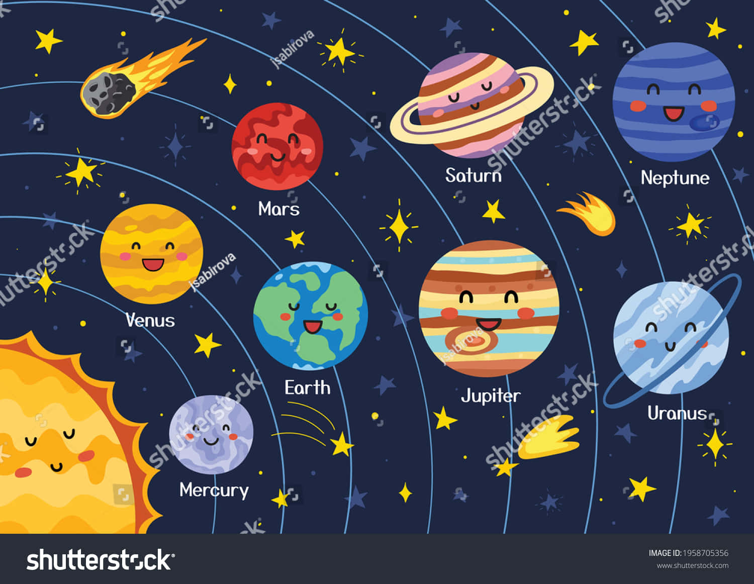 animated space, solar system, smiling planets, HD Desktop Wallpaper