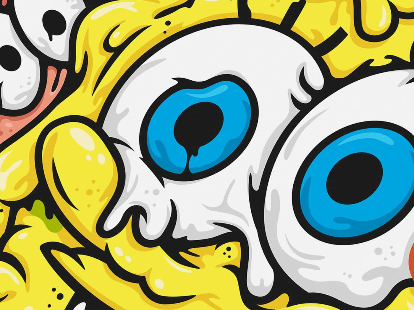 Spongebob, drippy, cartoon skull, HD Desktop Wallpaper