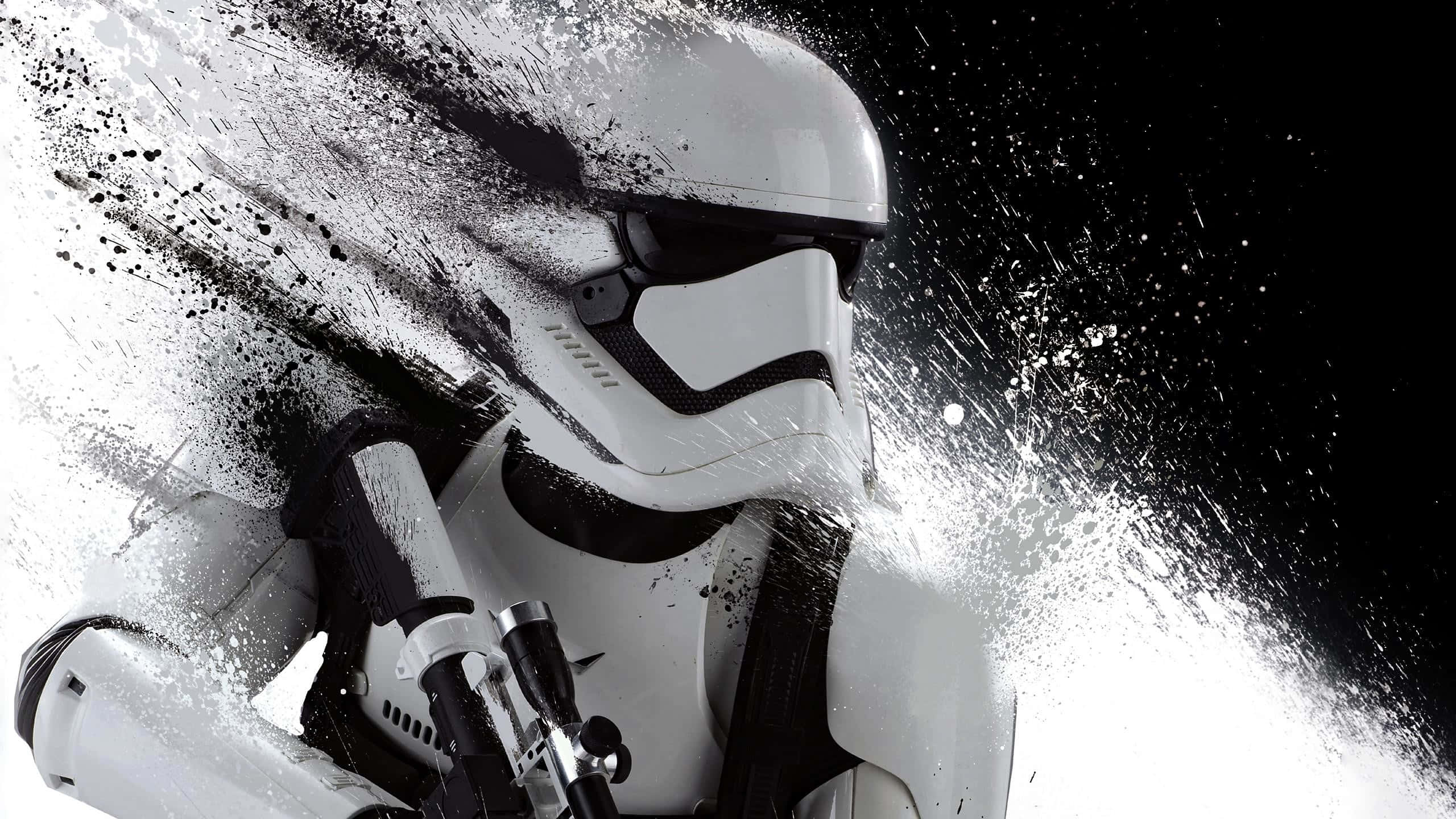 stormtrooper helmet, stormtrooper armor, black and white paint splatter effect, 2K Desktop Wallpaper
