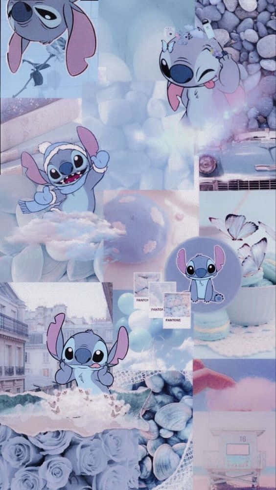 Stitch, pastel blue, pink, SD Phone Wallpaper