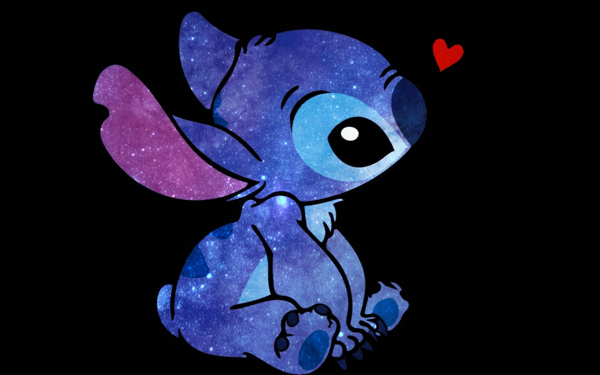 Starry Stitch, galaxy-patterned, black background, Full HD Desktop Wallpaper
