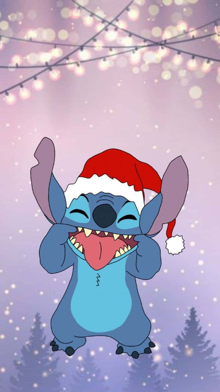 Stitch, Santa hat, twinkling lights, SD Phone Wallpaper