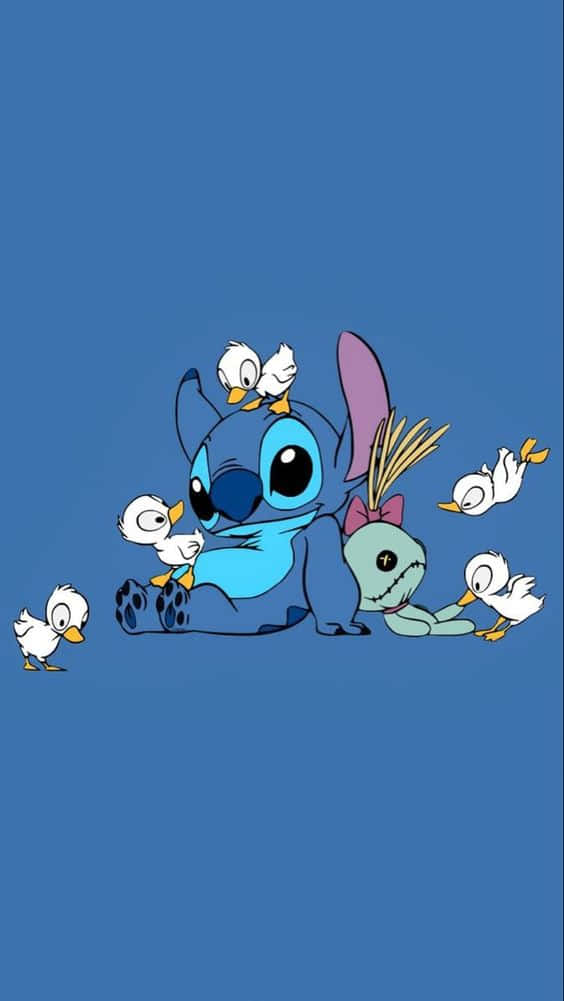 Stitch, blue alien, white ducklings, SD Phone Wallpaper