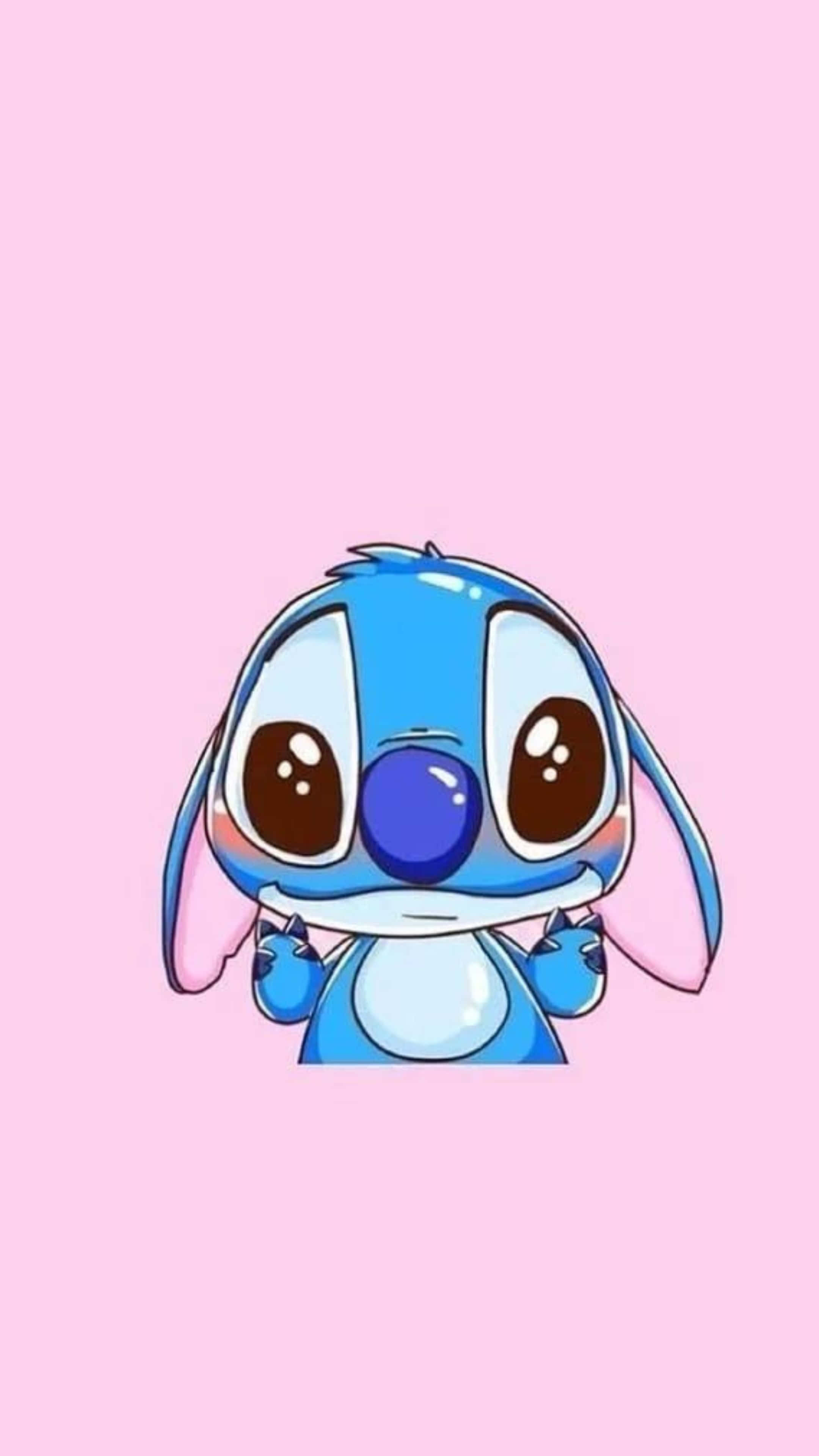 Cartoon Stitch, pink background, blue alien, 4K Phone Wallpaper