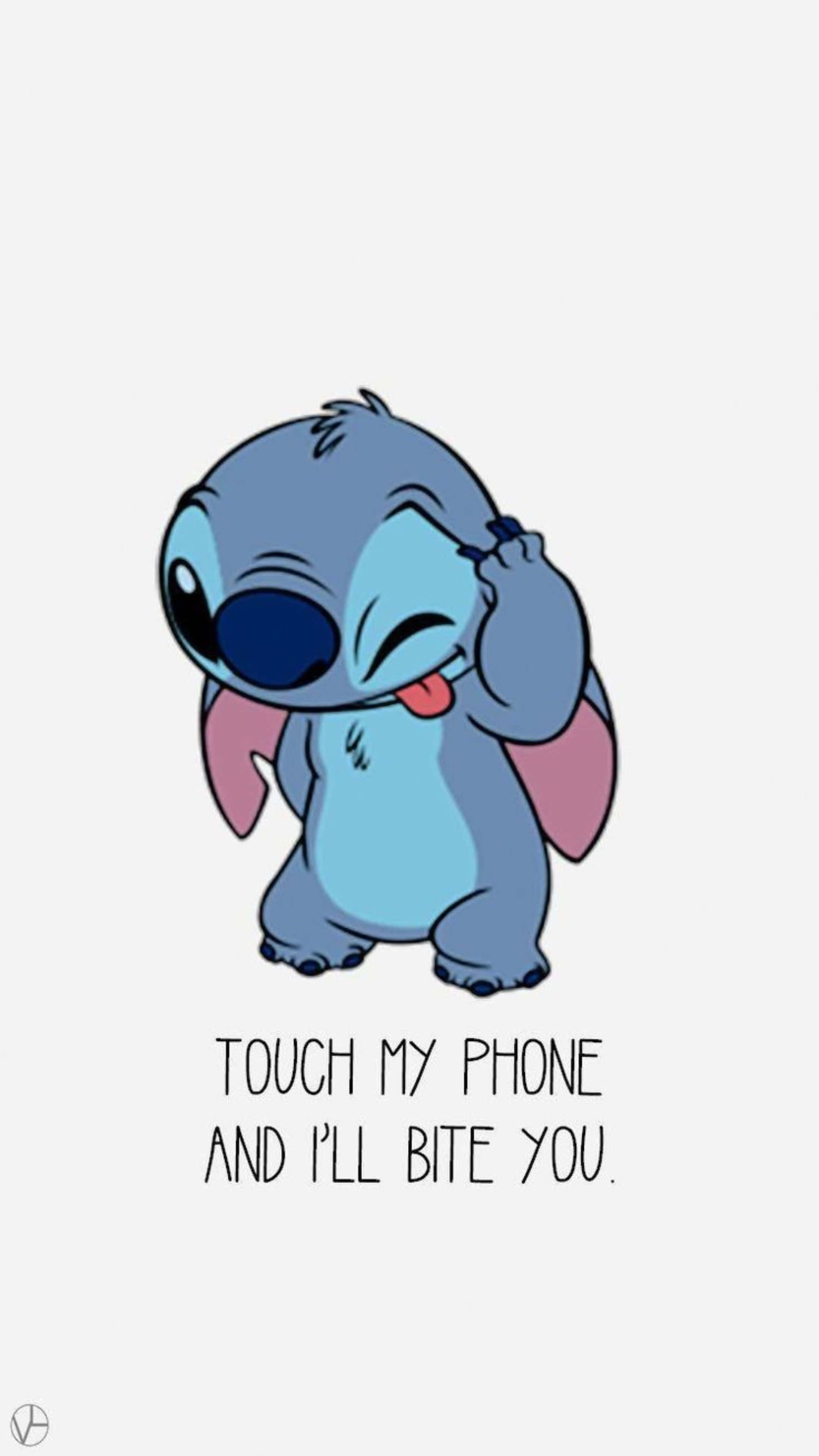 Funny Stitch, blue cartoon alien, pink ears, 4K Phone Wallpaper
