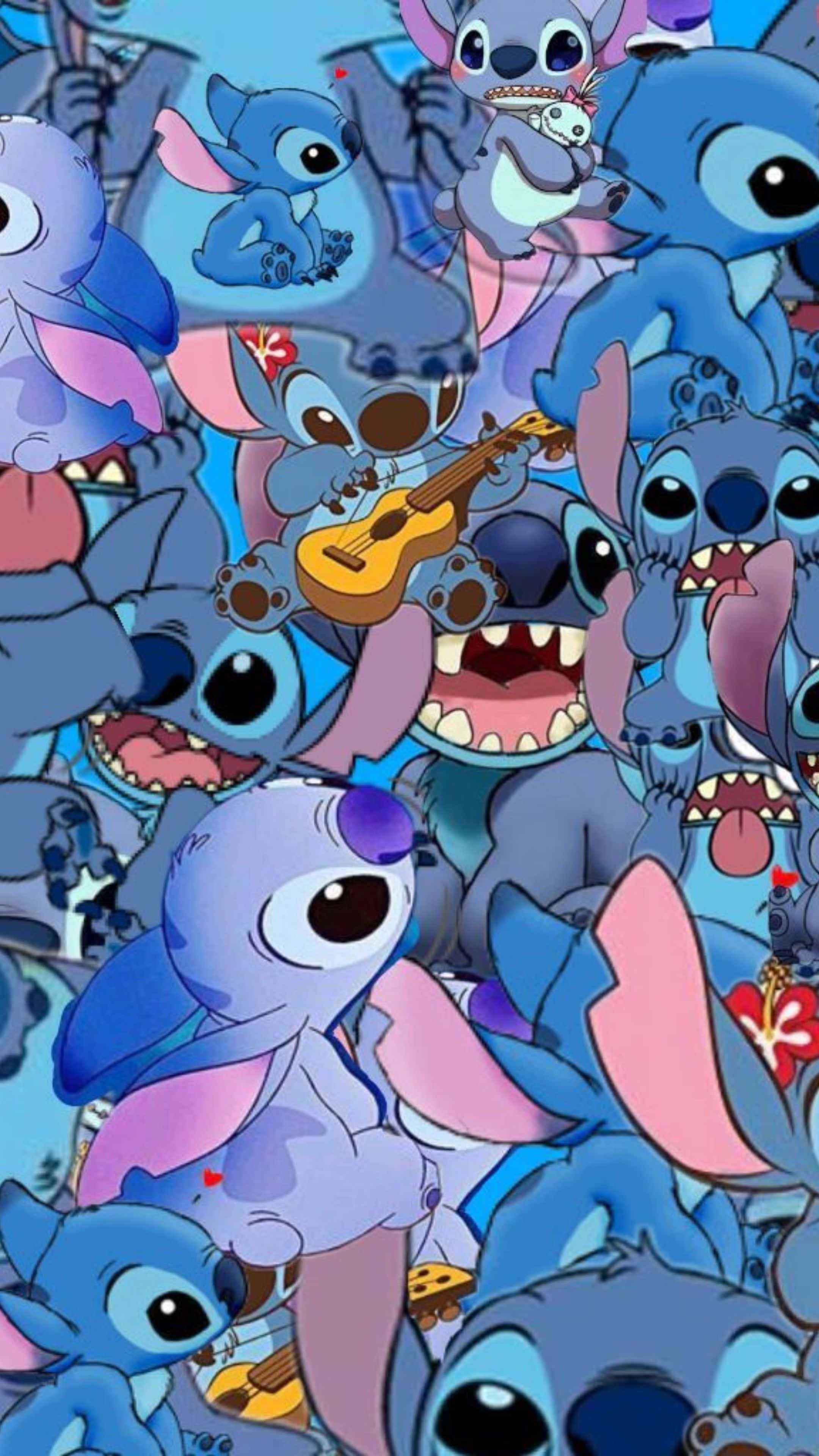 Stitch, blue, ukulele, 4K Phone Wallpaper
