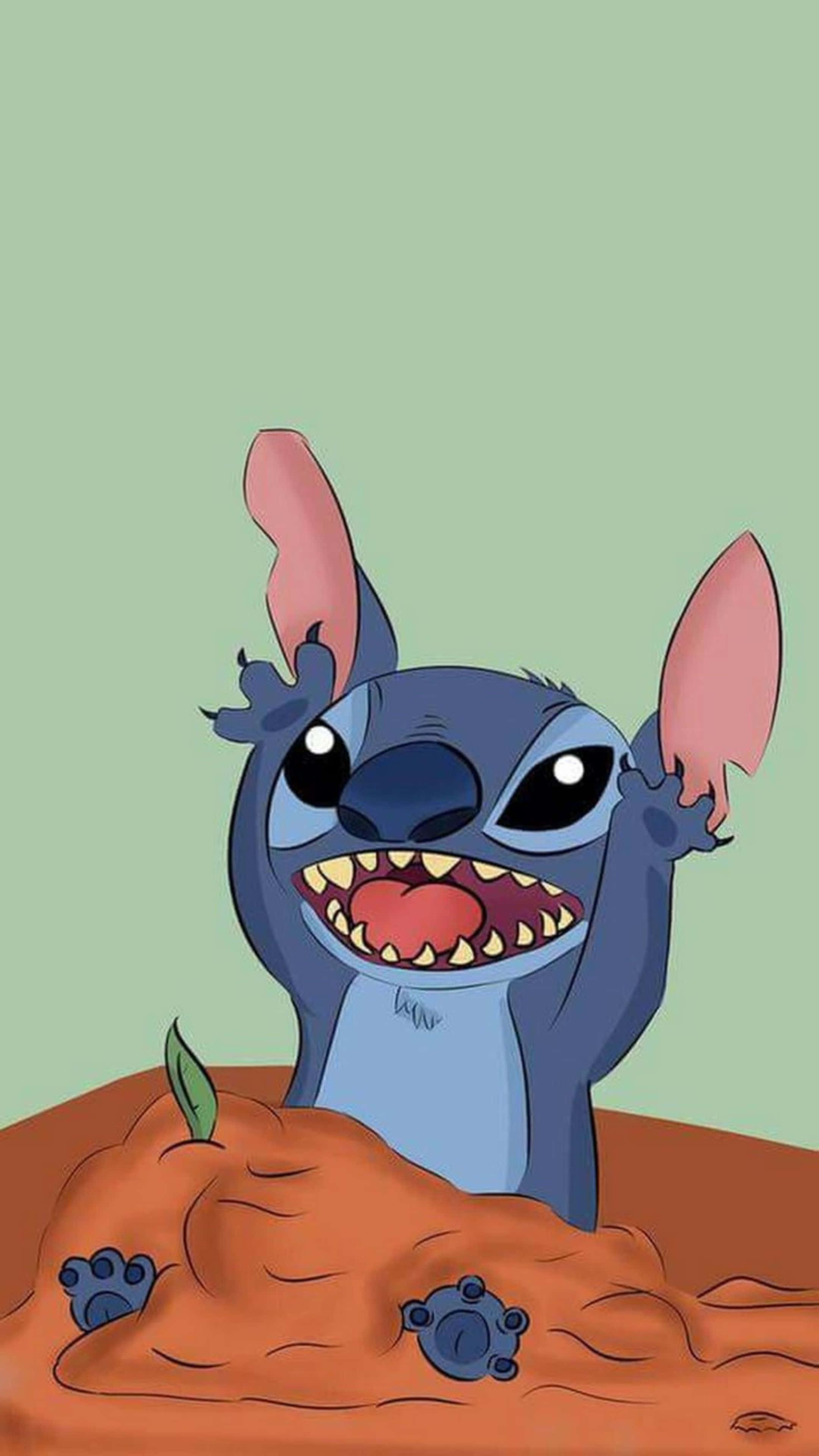 Funny Stitch, blue cartoon alien, big ears, 4K Phone Wallpaper