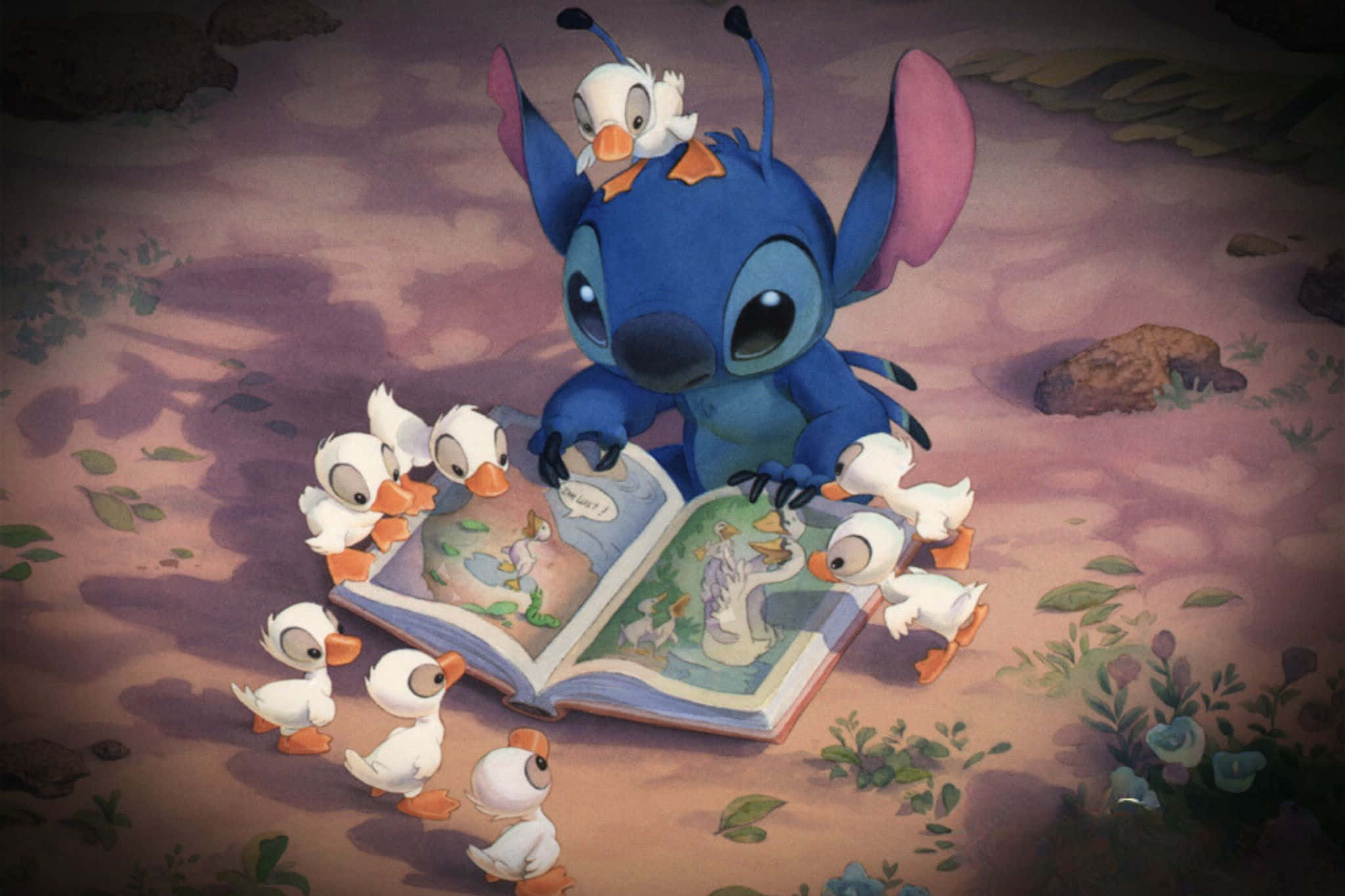 Stitch, ducklings, colorful book, Full HD Desktop Wallpaper