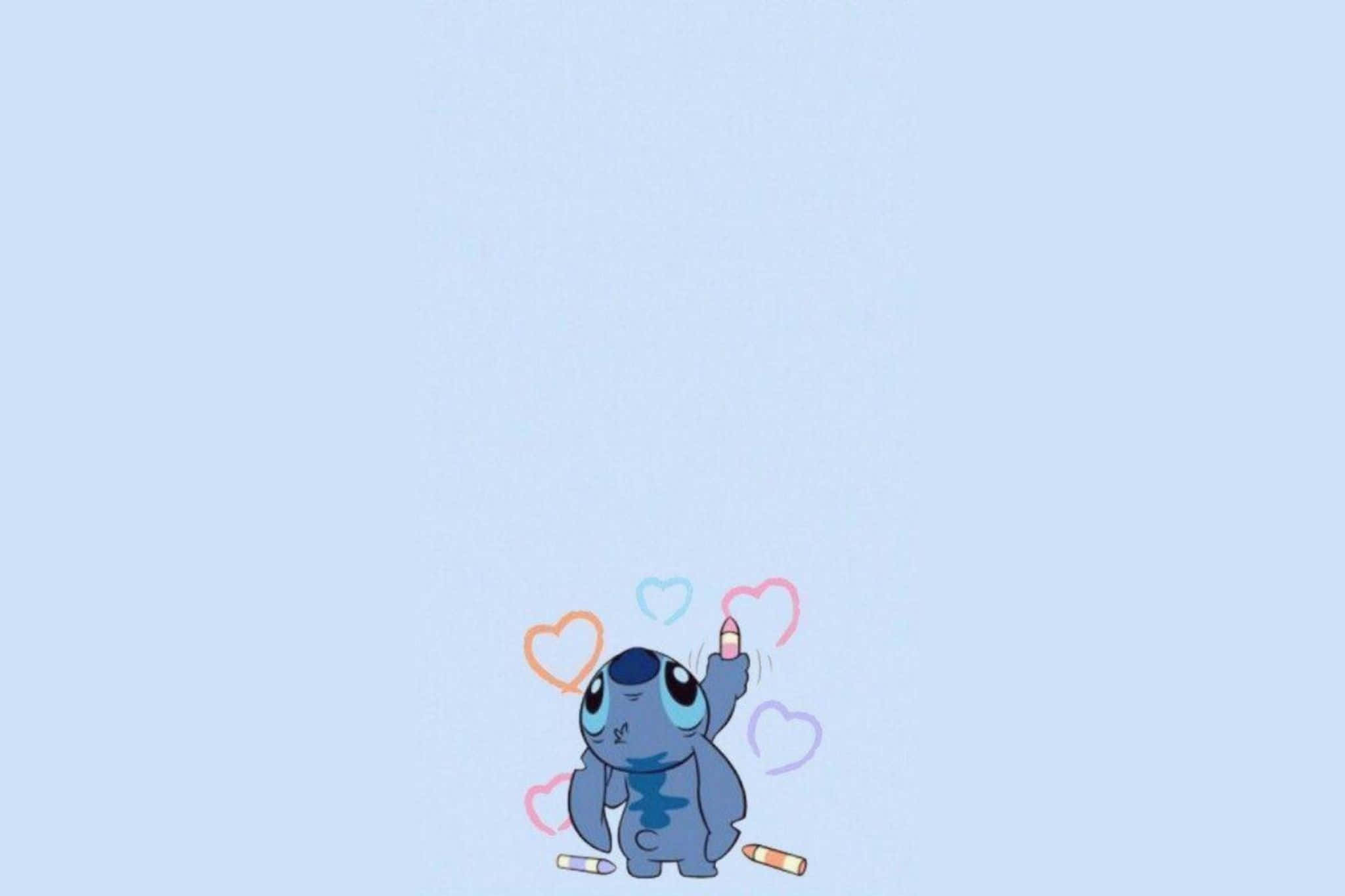 Stitch, hearts, crayons, Full HD Desktop Wallpaper