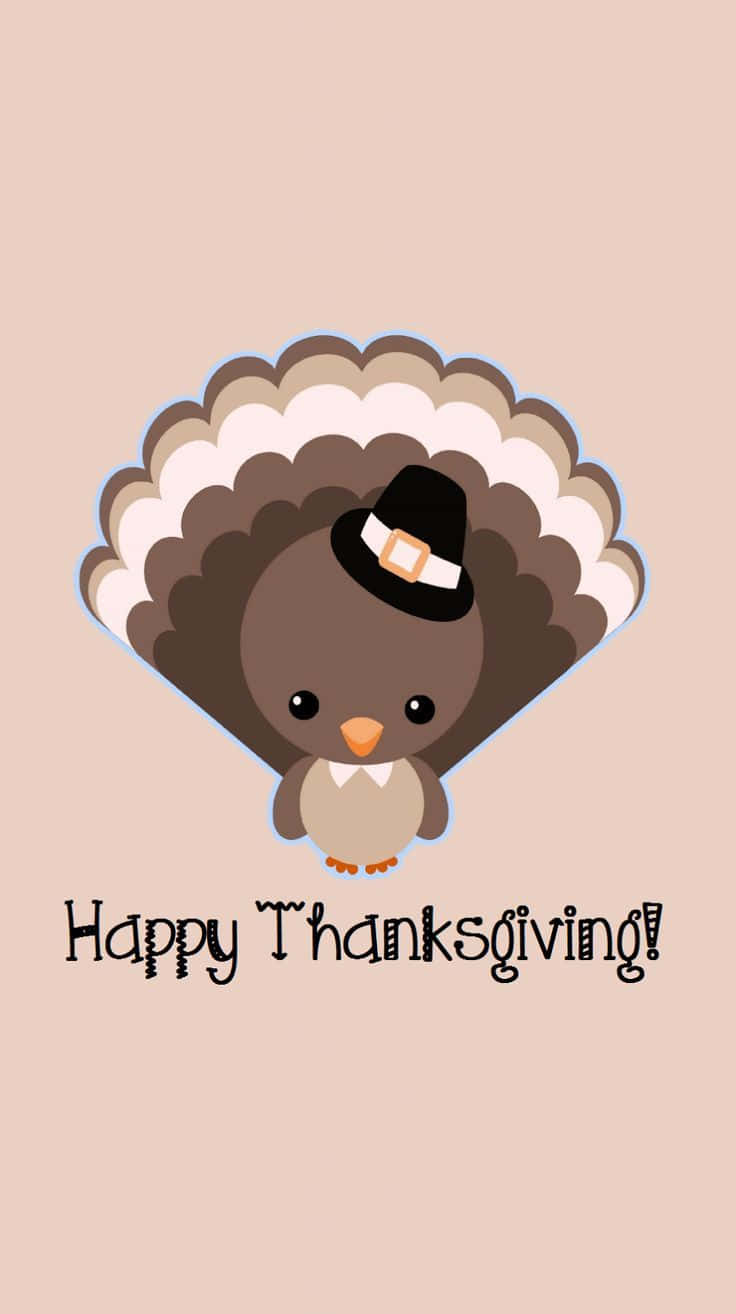 cute cartoon turkey, pilgrim hat, soft beige background, HD Phone Wallpaper