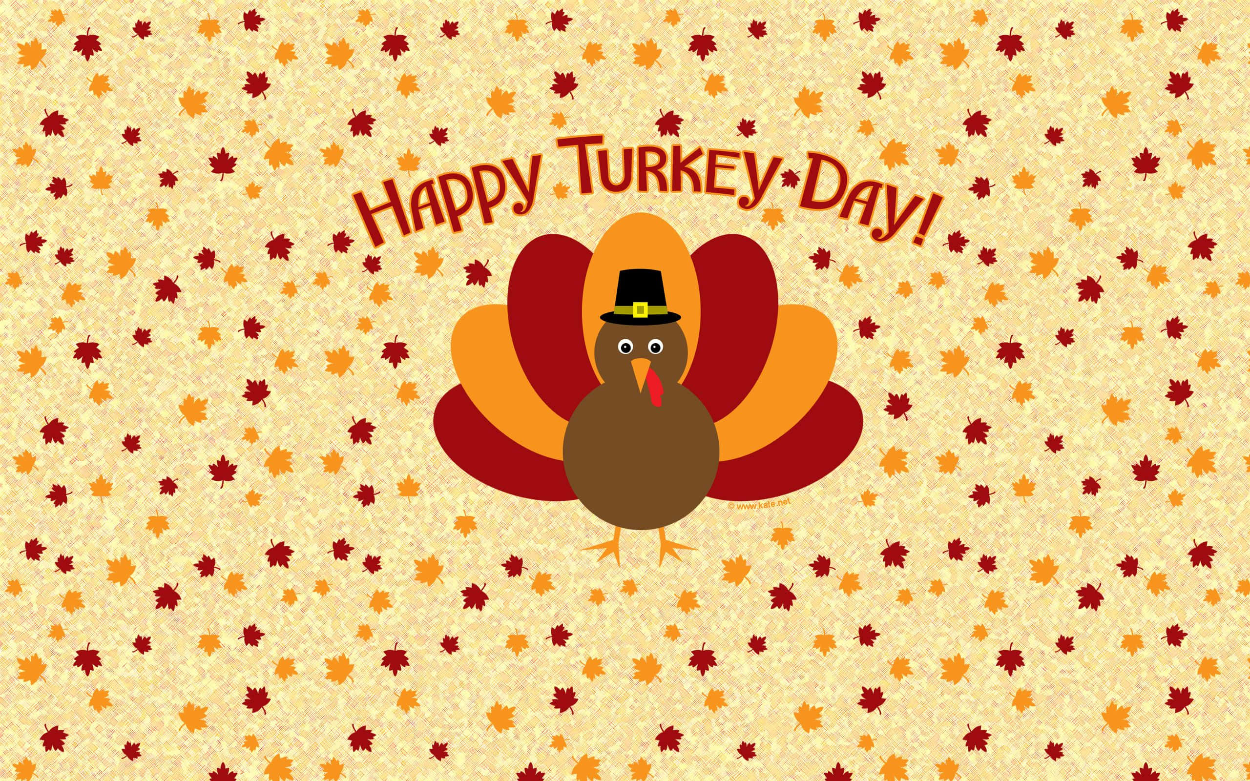 Funny Thanksgiving, cartoon turkey, pilgrim hat, 2K Desktop Wallpaper
