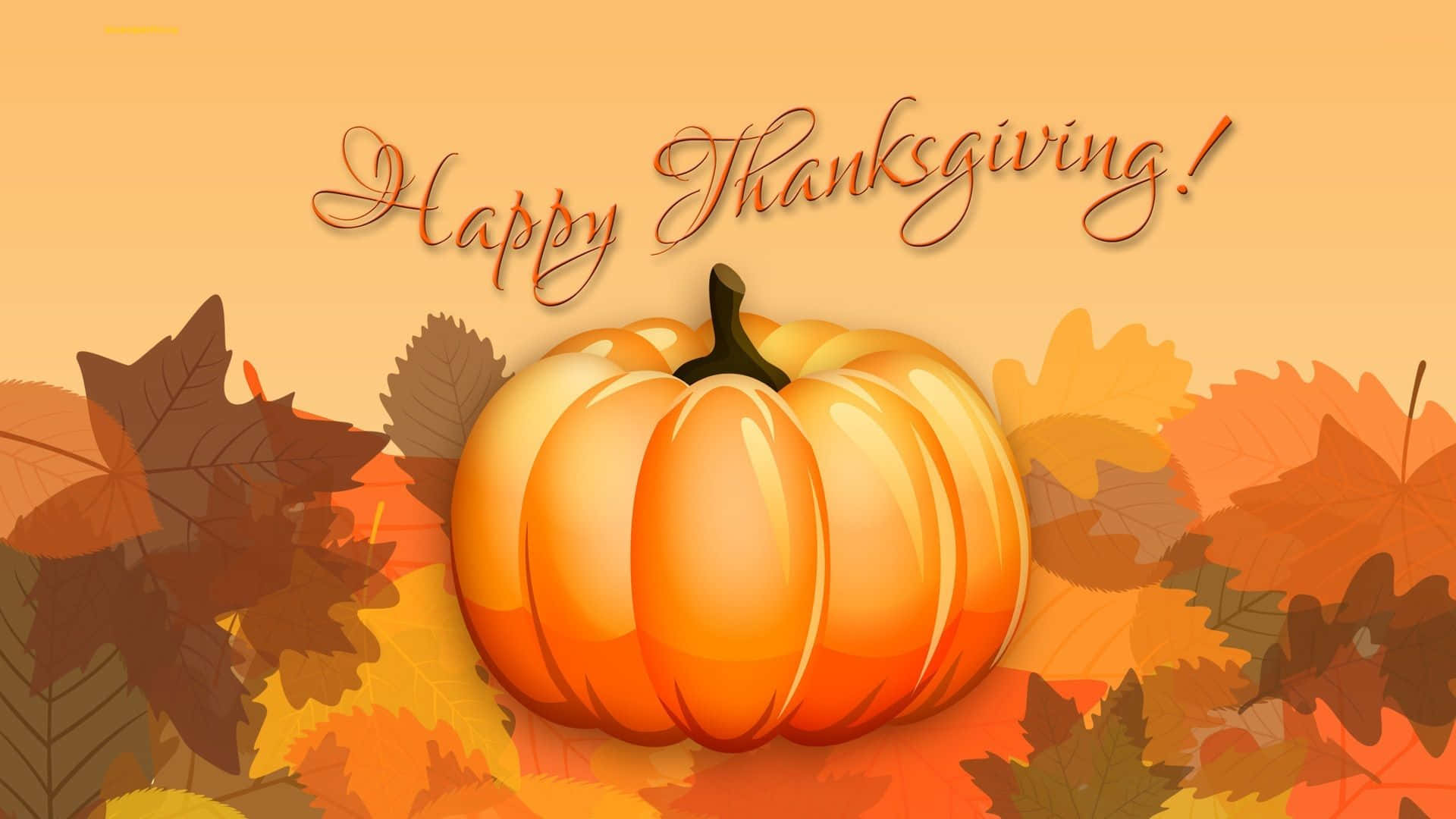 orange pumpkin, autumn leaves, Happy Thanksgiving!, Full HD Desktop Wallpaper