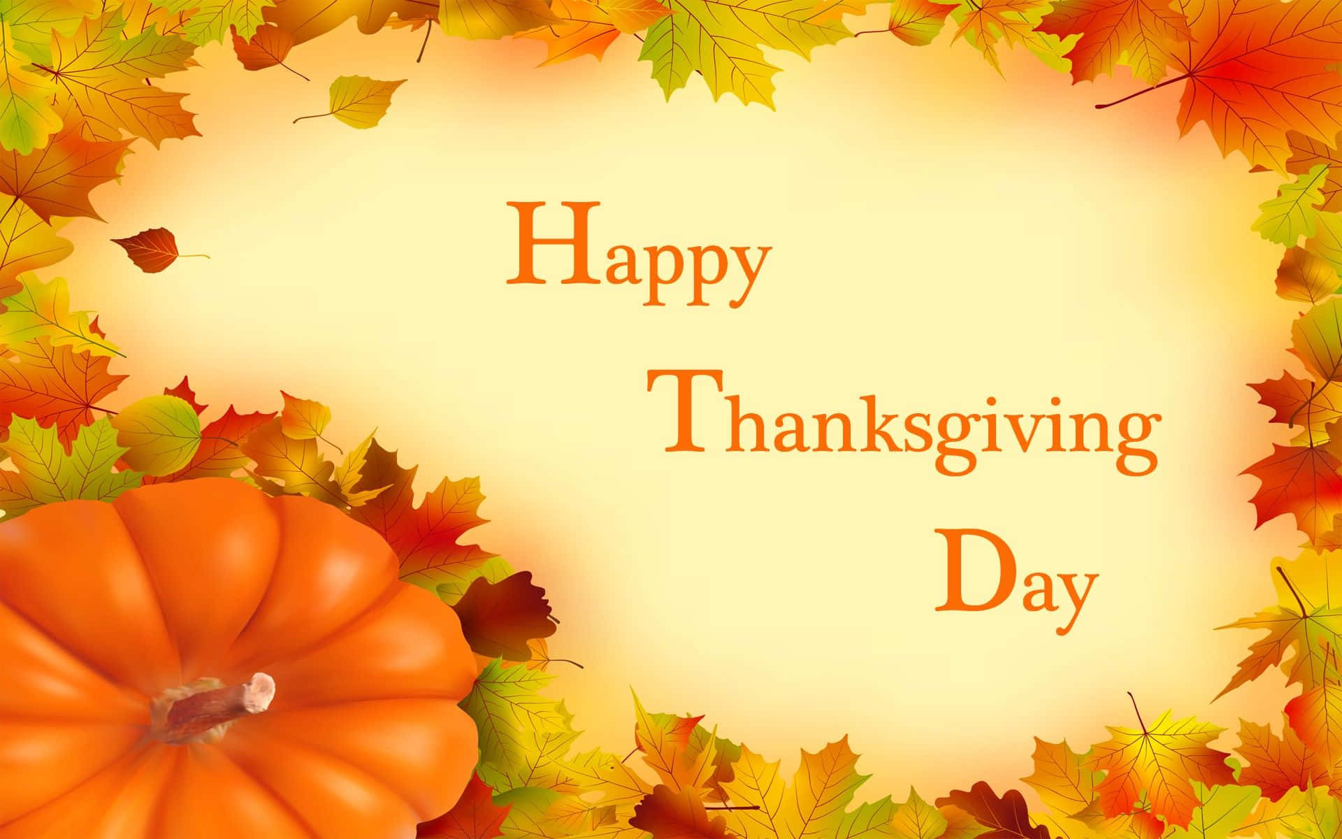 Funny Thanksgiving, autumn leaves, orange pumpkin, Full HD Desktop Wallpaper