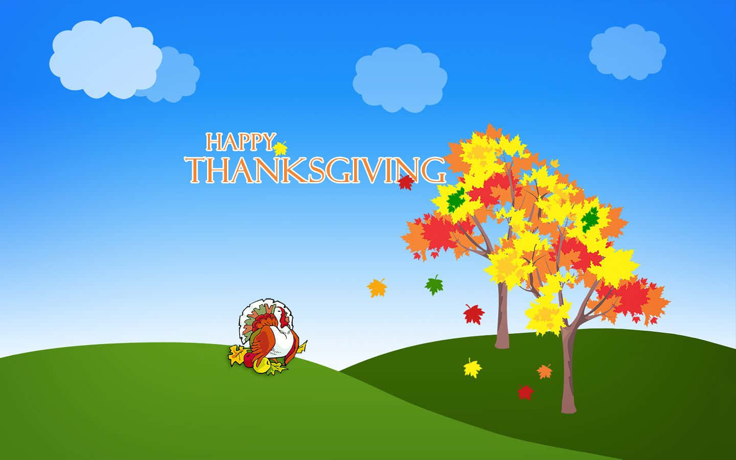 cartoon turkey, green hill, colorful autumn tree, HD Desktop Wallpaper