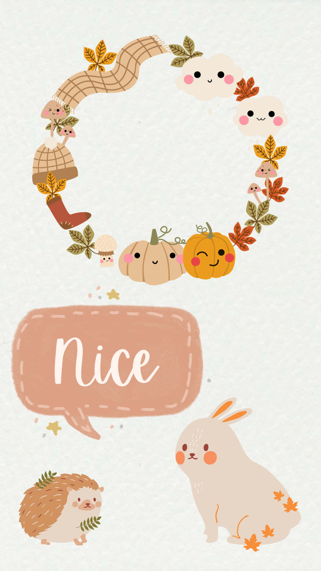 autumn wreath, smiling pumpkins, cute animals, Full HD Phone Wallpaper