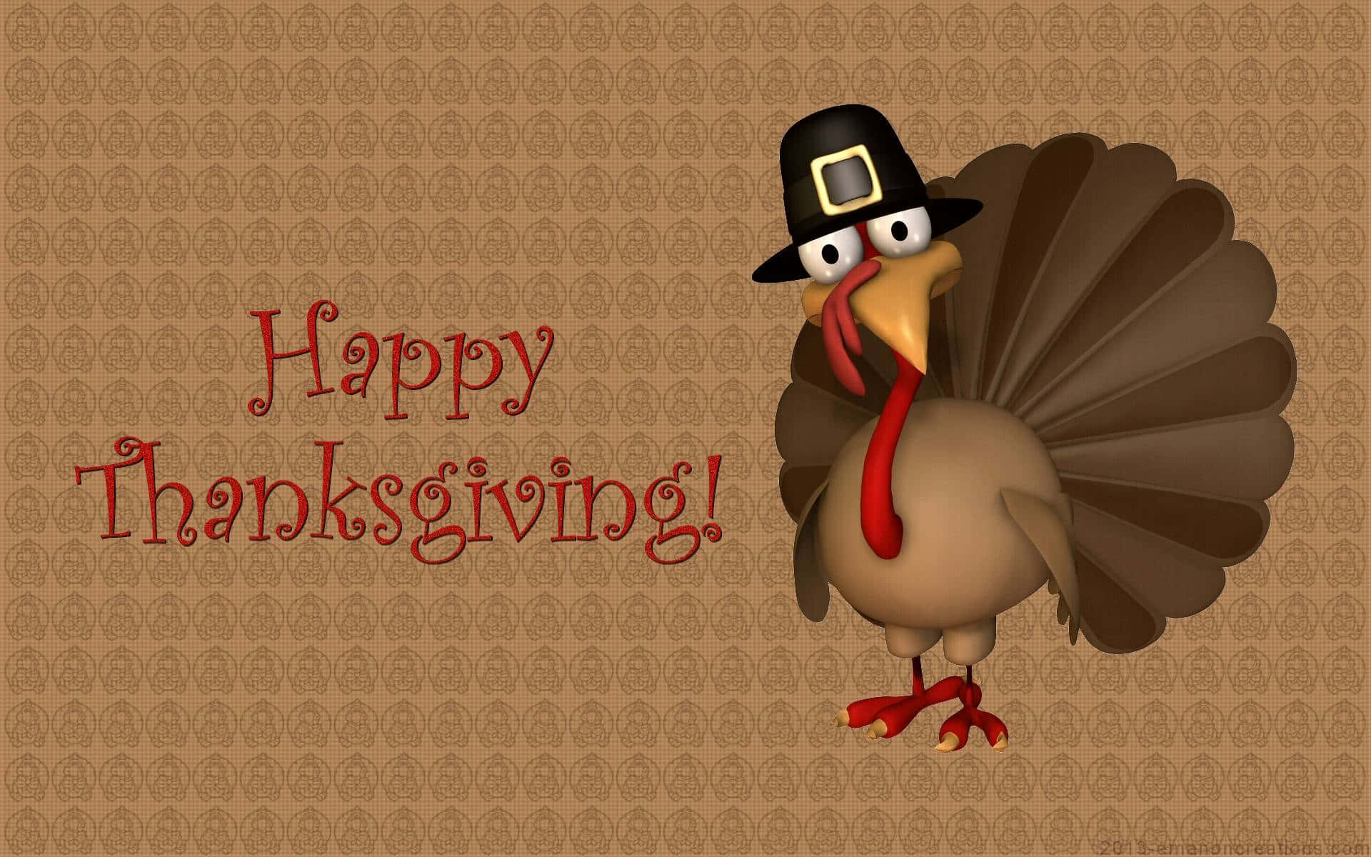 cartoon turkey, pilgrim hat, red cursive text, Full HD Desktop Wallpaper