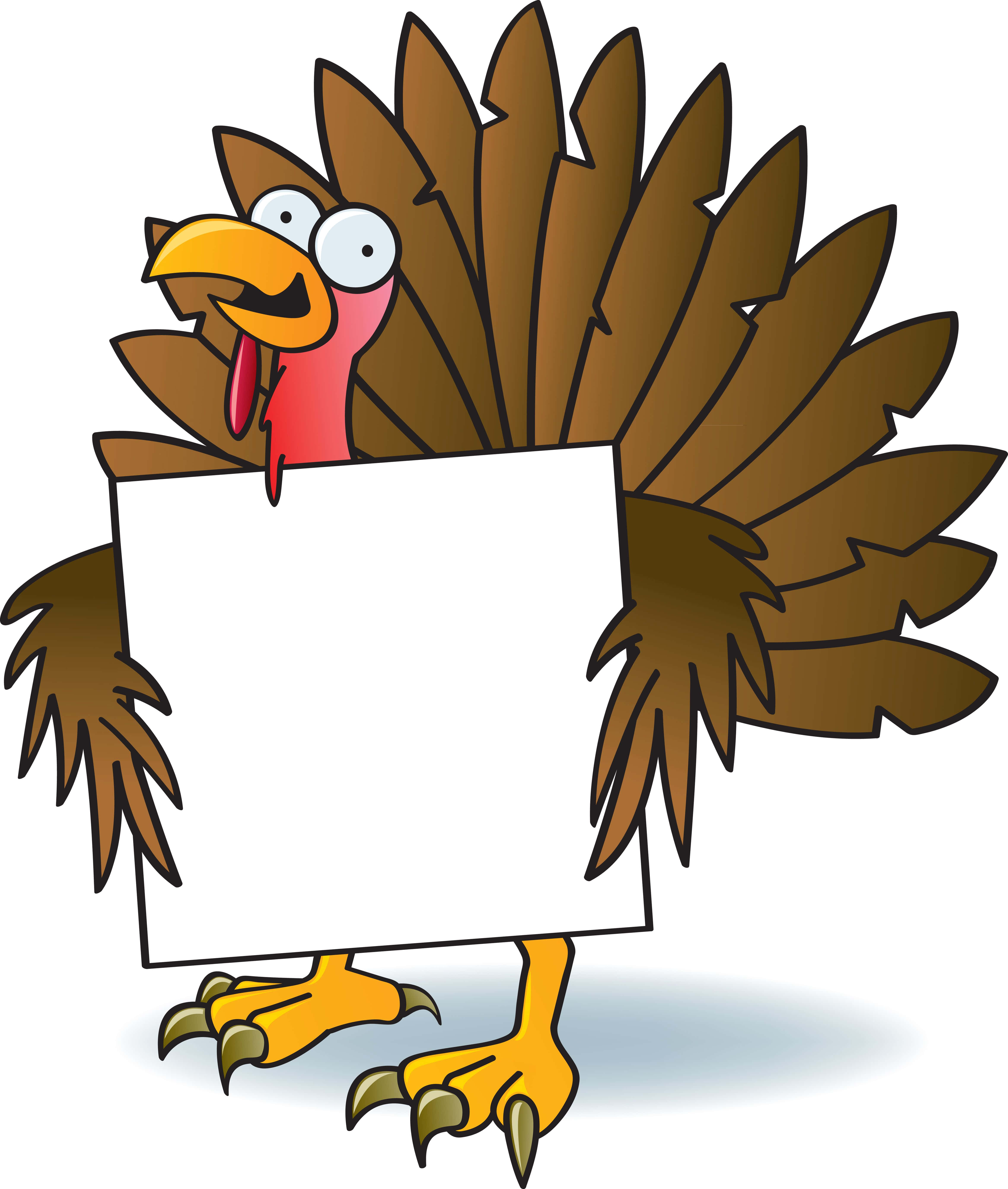 cartoon turkey, brown feathers, blank white sign, 5K Phone Wallpaper