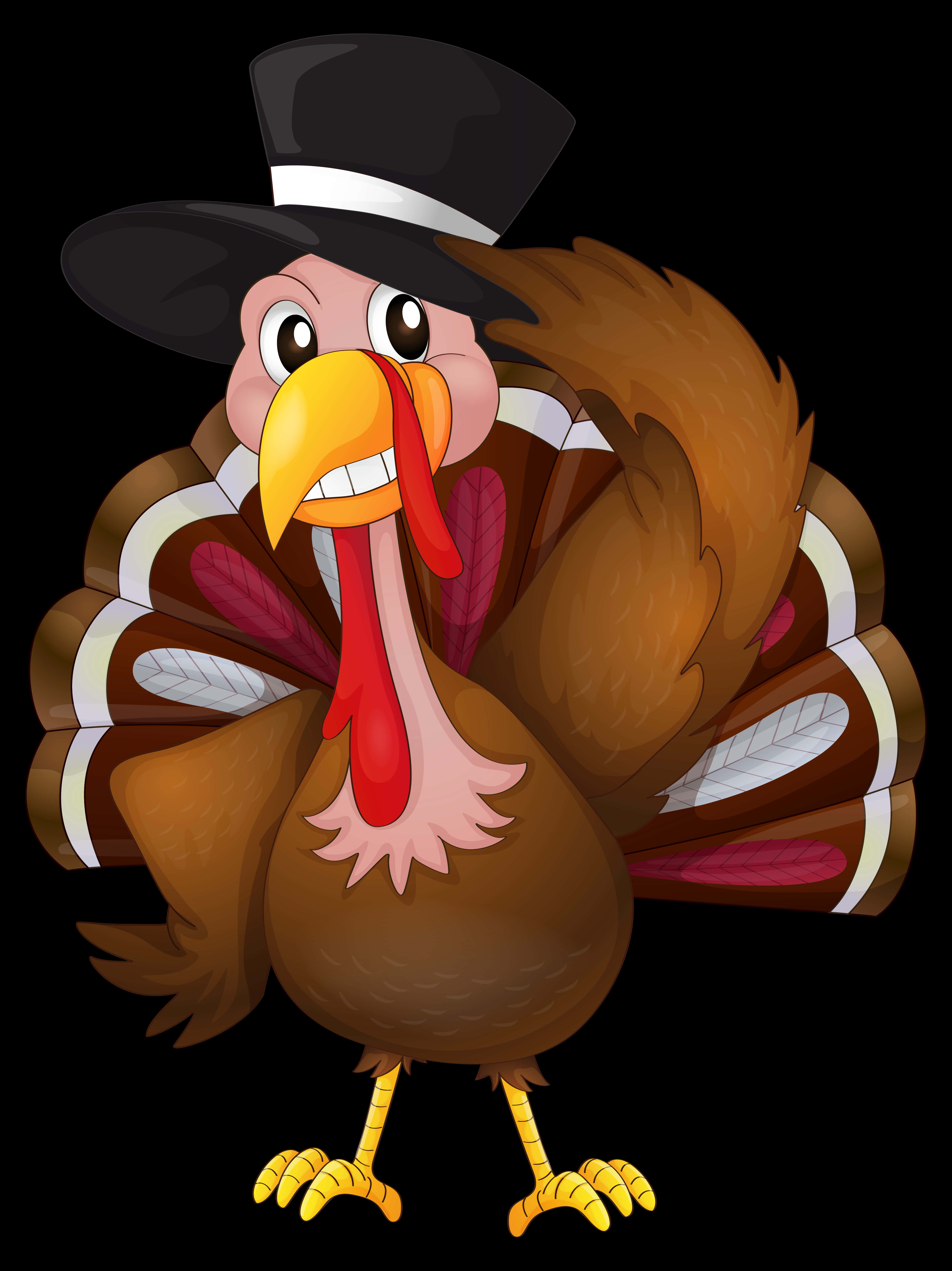 cartoon turkey, top hat, fanned tail feathers, 5K Phone Wallpaper